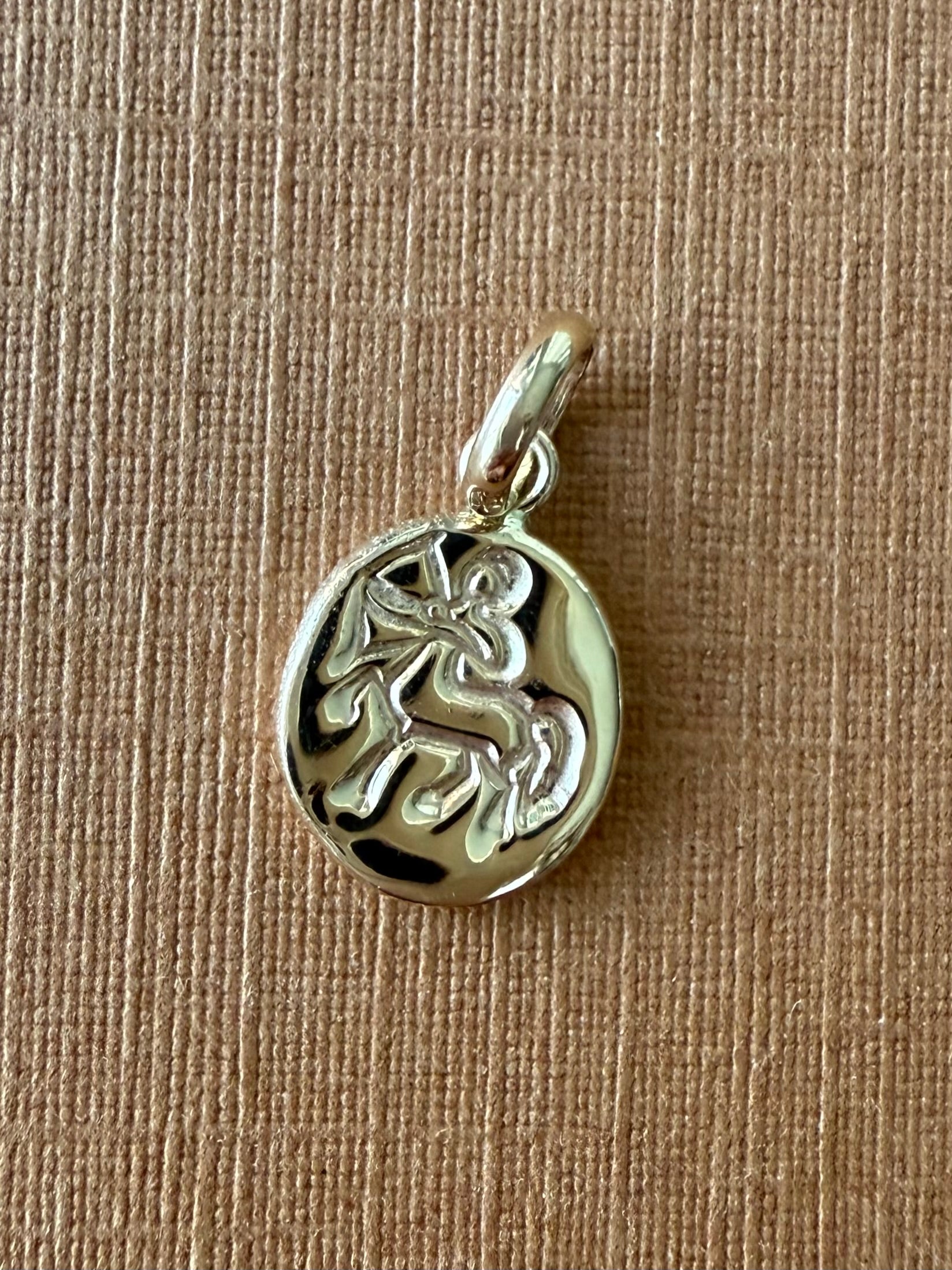 14k solid yellow gold nugget Sagittarius mini unisex pendant for her by TINAKRIS 