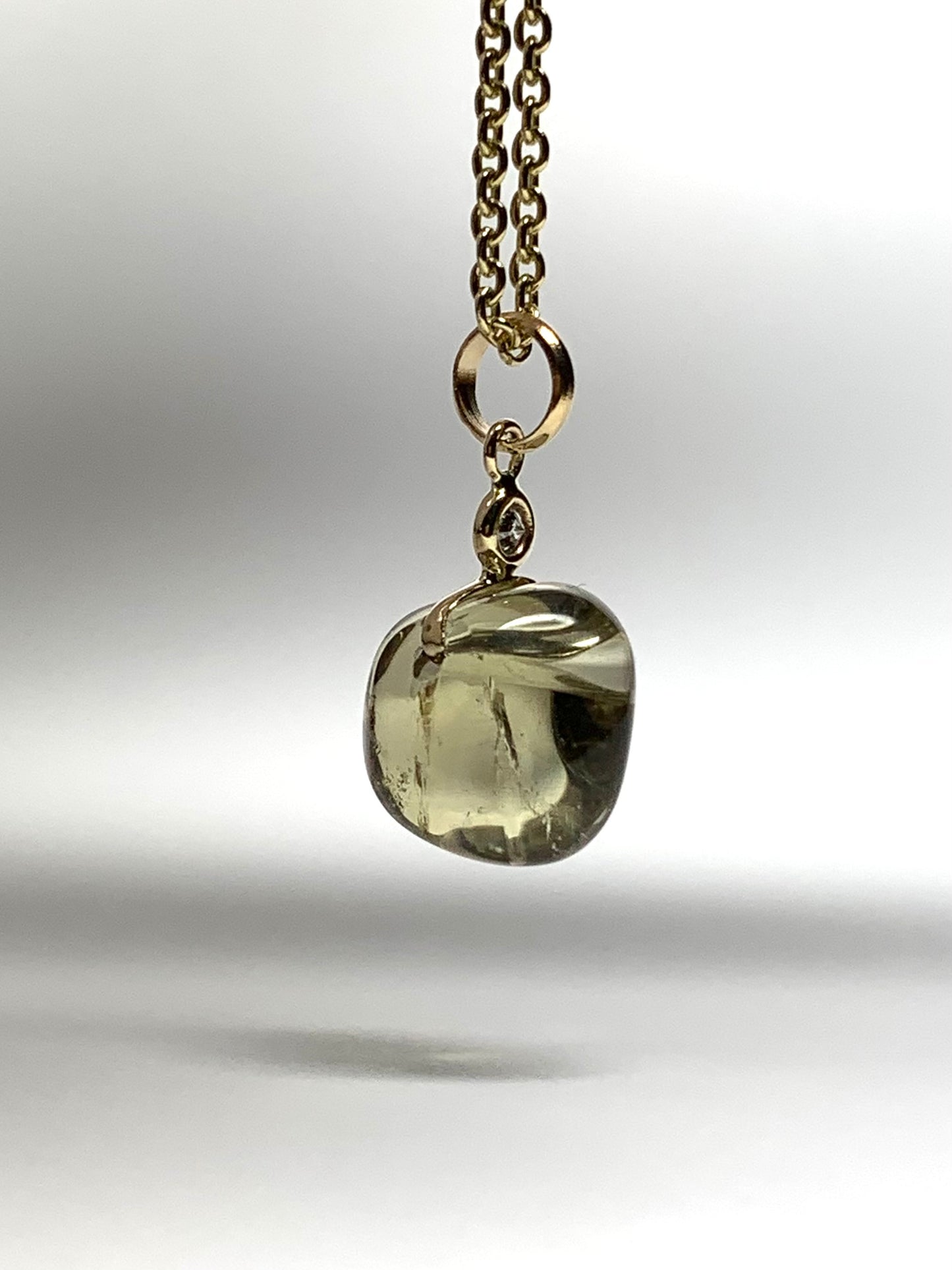 14k Solid Yellow Gold, Diamond, Lemon Quartz Tumbled Nugget Bead Pendant, Mini Size