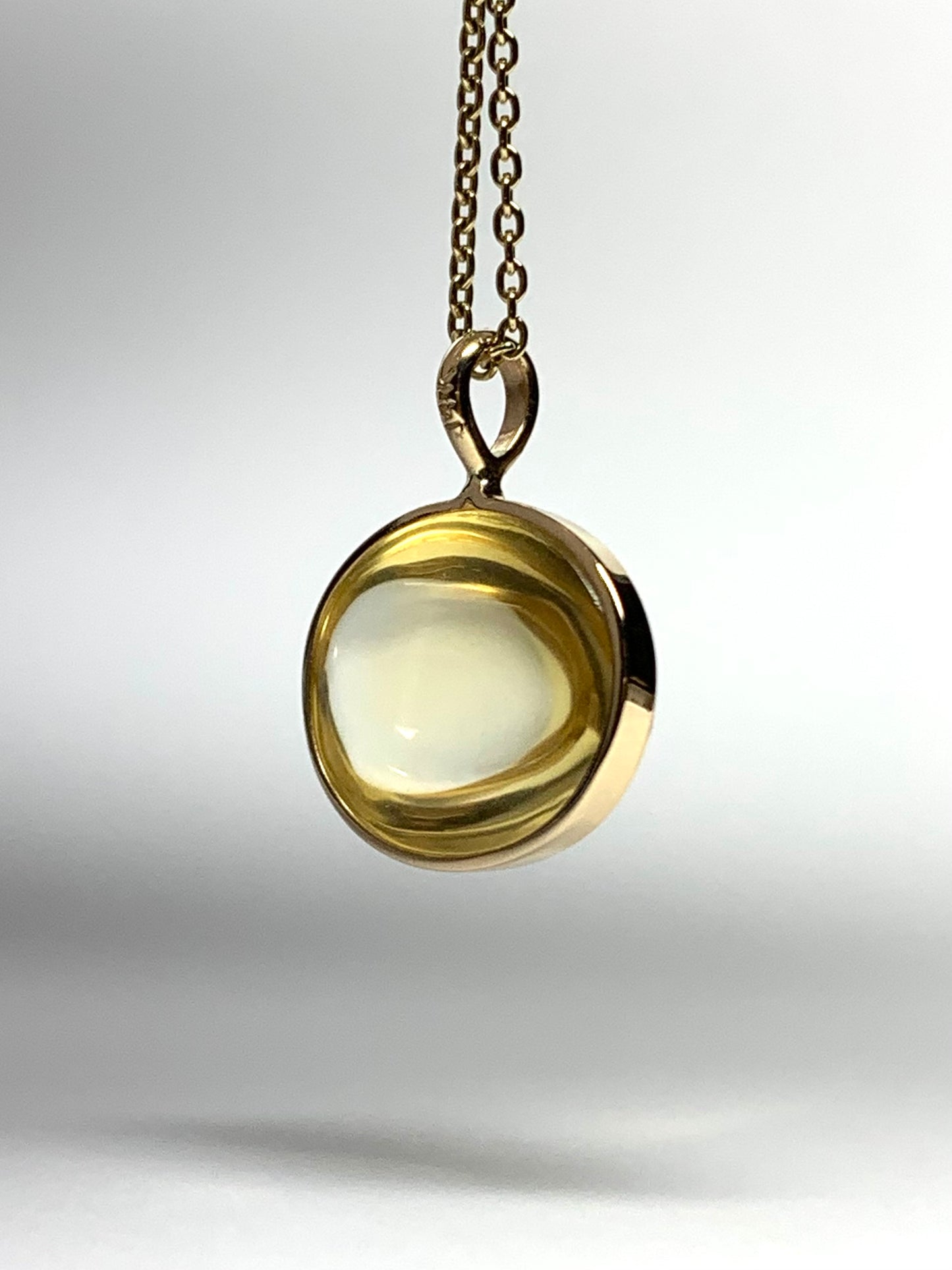 14k Solid Yellow Gold, Pale Yellow Citrine Oval Cabochon Pendant, Small Size