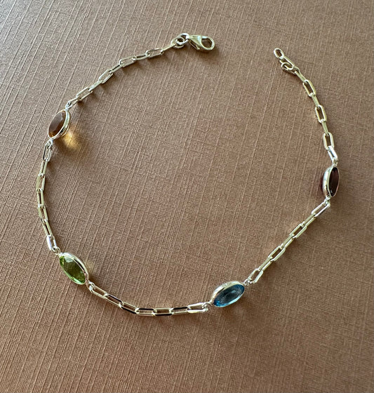10k Solid Yellow Gold Bracelet, Multi Color Gemstones