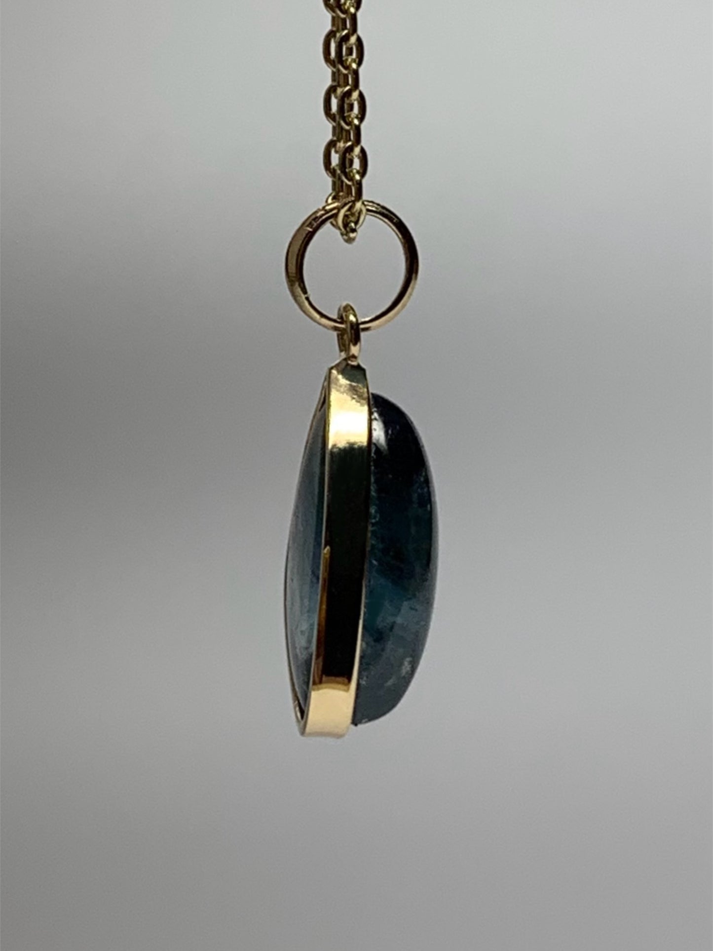 14k Solid Yellow Gold, Natural Blue Tourmaline Cabochon Pendant