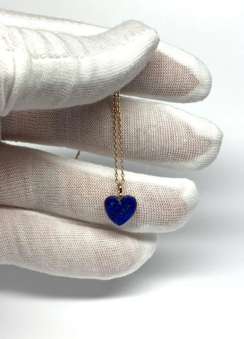 14k Solid Rose Gold, Blue Lapis Lazuli “Heart” Mini Pendant