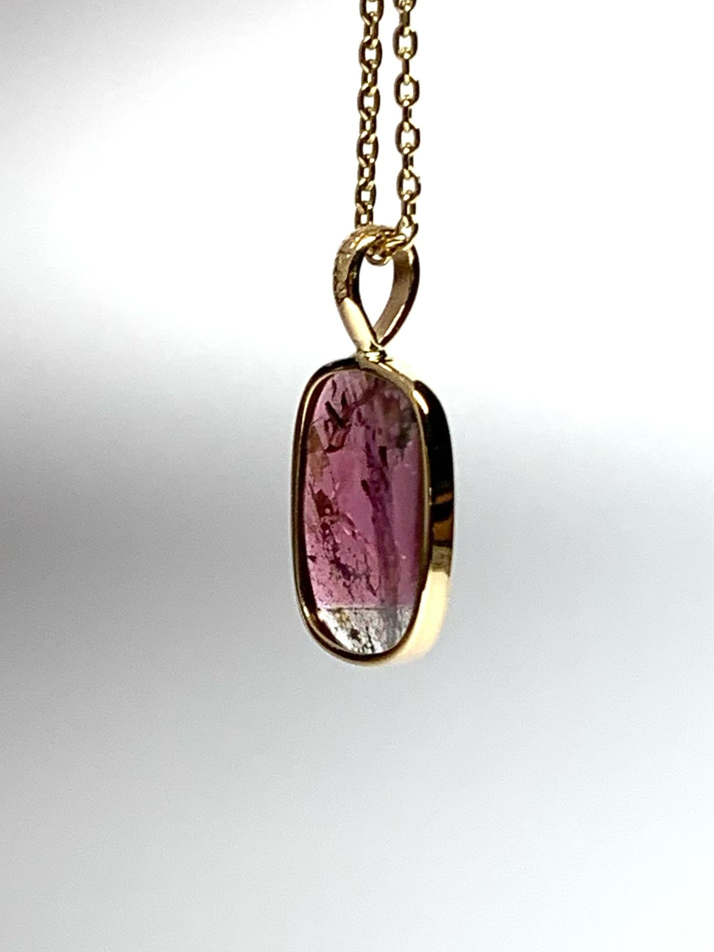 14k Solid Yellow Gold, Natural Pink Tourmaline Pendant