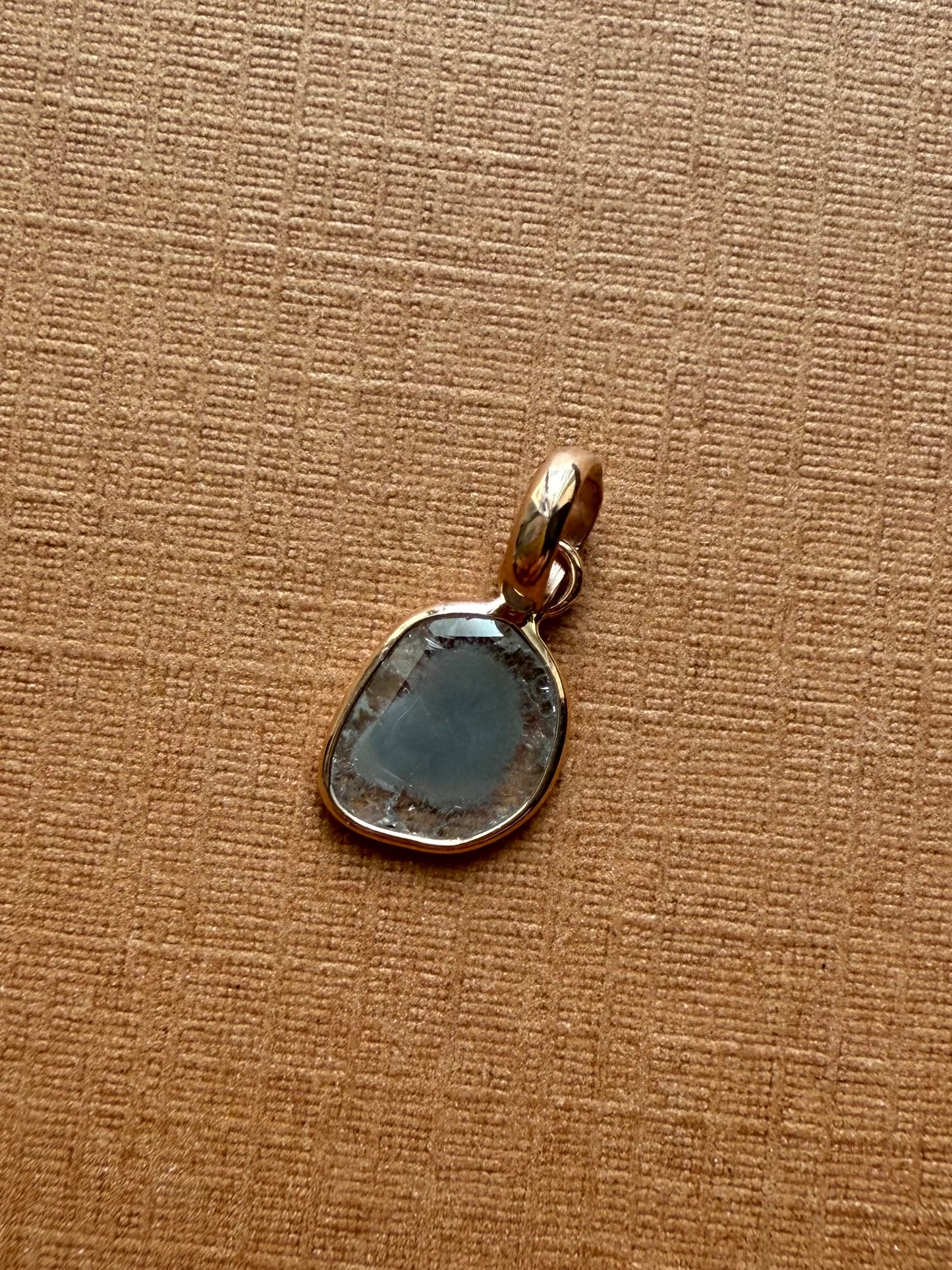 14k Solid Rose Gold, Natural Diamond Slice Mini Pendant