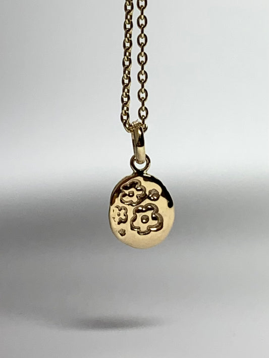 14K Solid Yellow Gold Nugget “Flowers” Mini Pendant, Tiny Charm