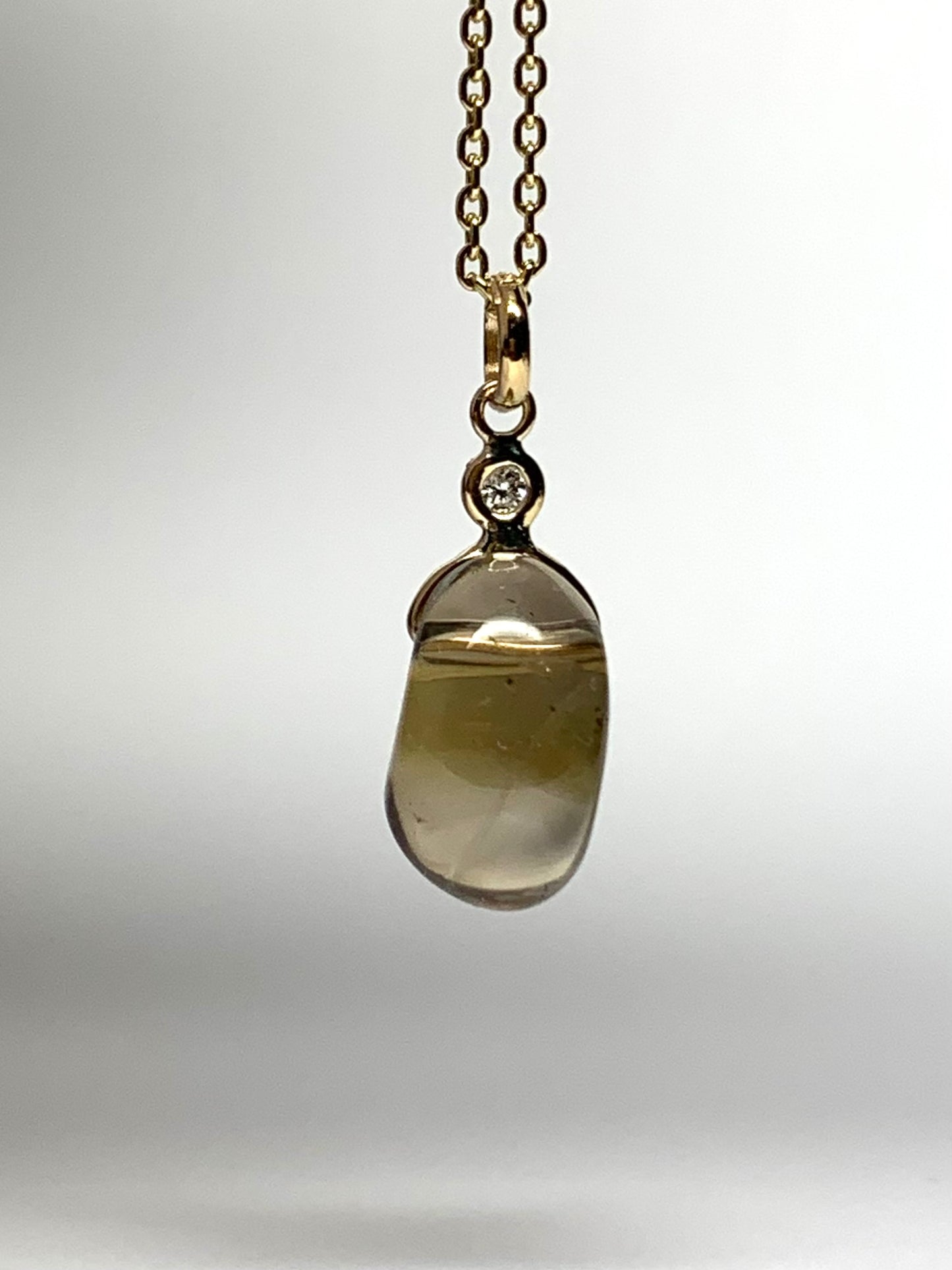 14k Solid Yellow Gold, Diamond, Lemon Quartz Tumbled Nugget Bead Pendant, Mini Size