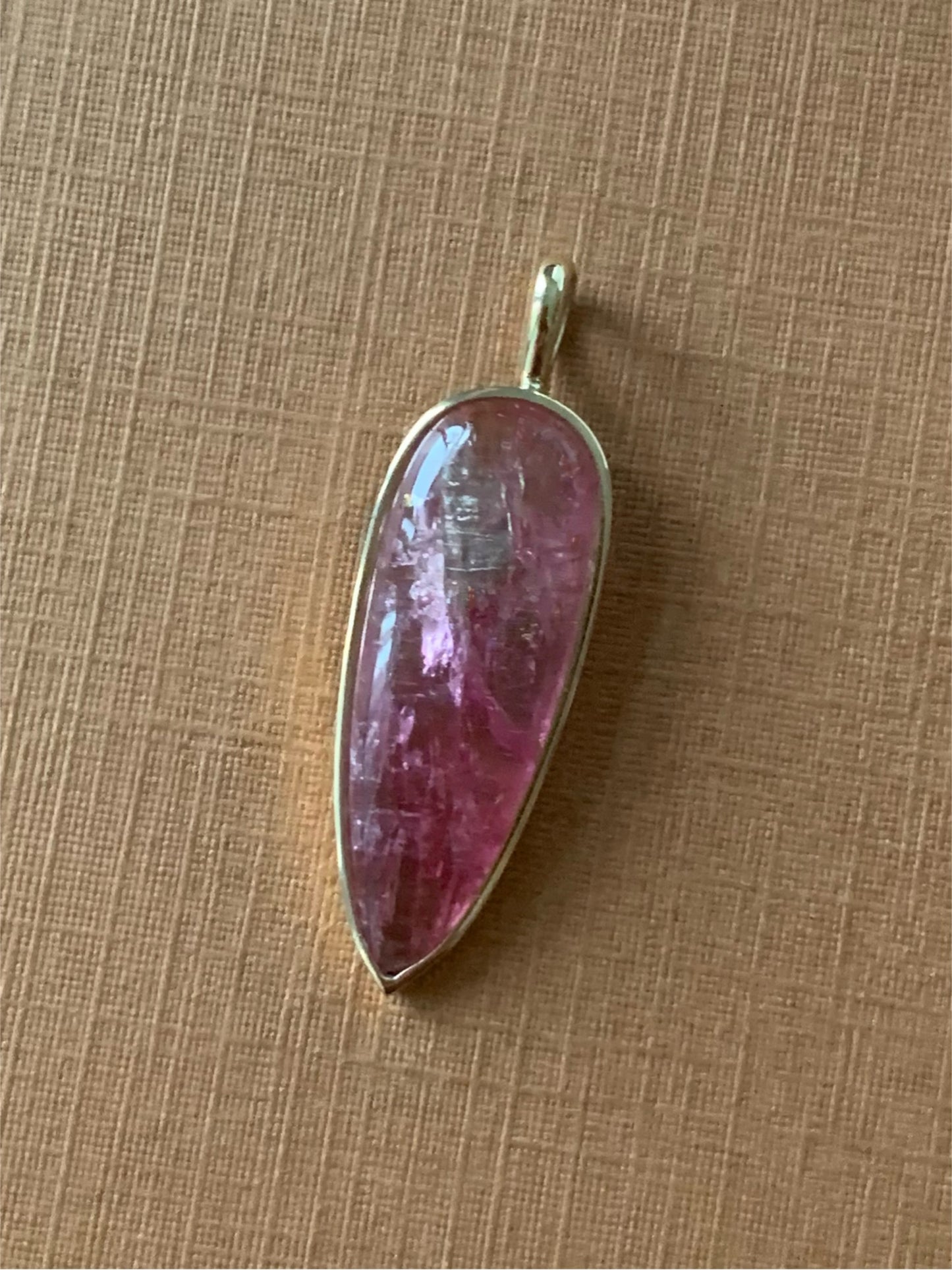 14k Solid Yellow Gold, Natural Pink Tourmaline “Arrowhead” Pendant