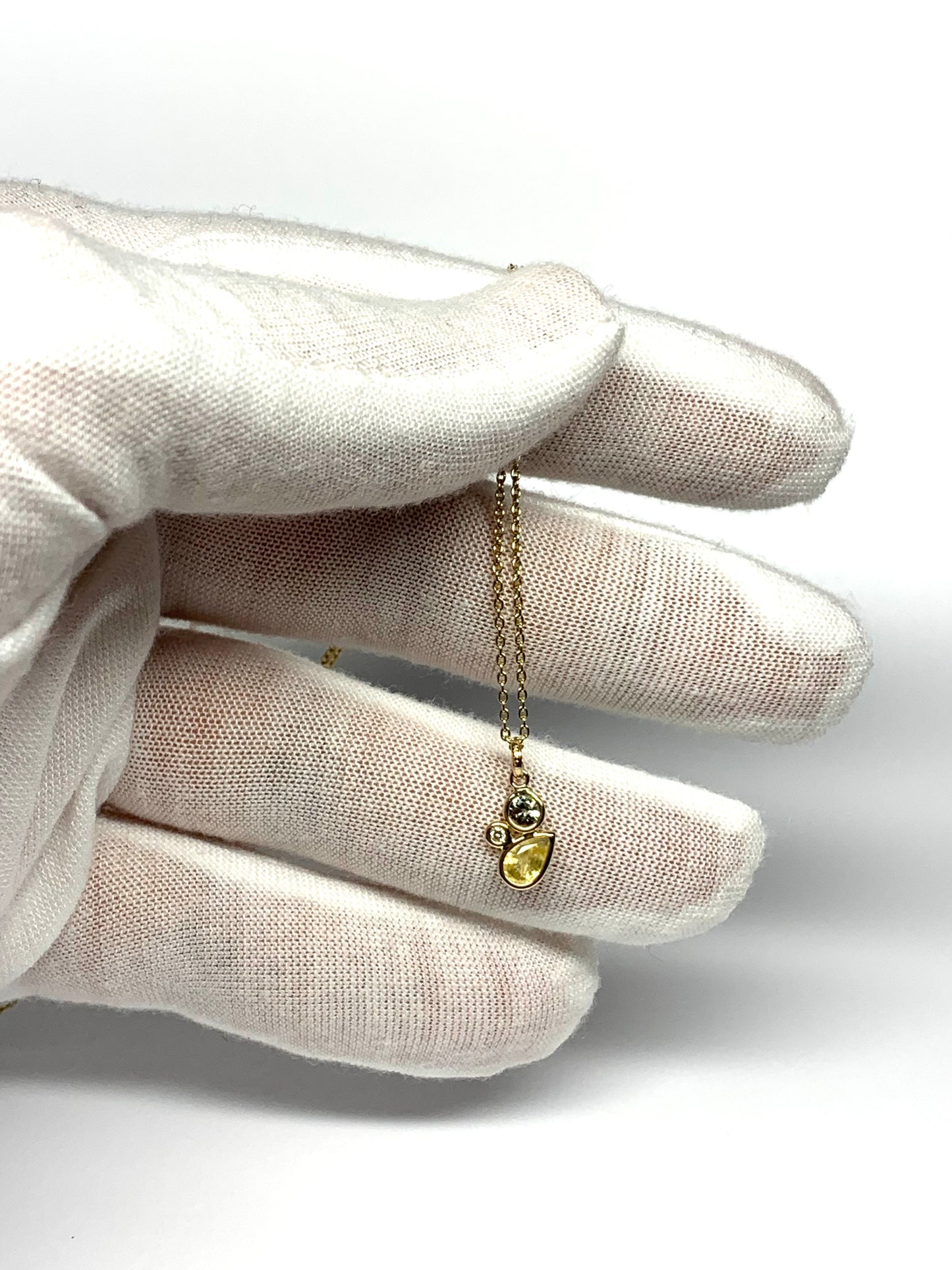 14K Solid Yellow Gold, Diamond, Multi Color Sapphires Cluster Pendant, Tiny Size