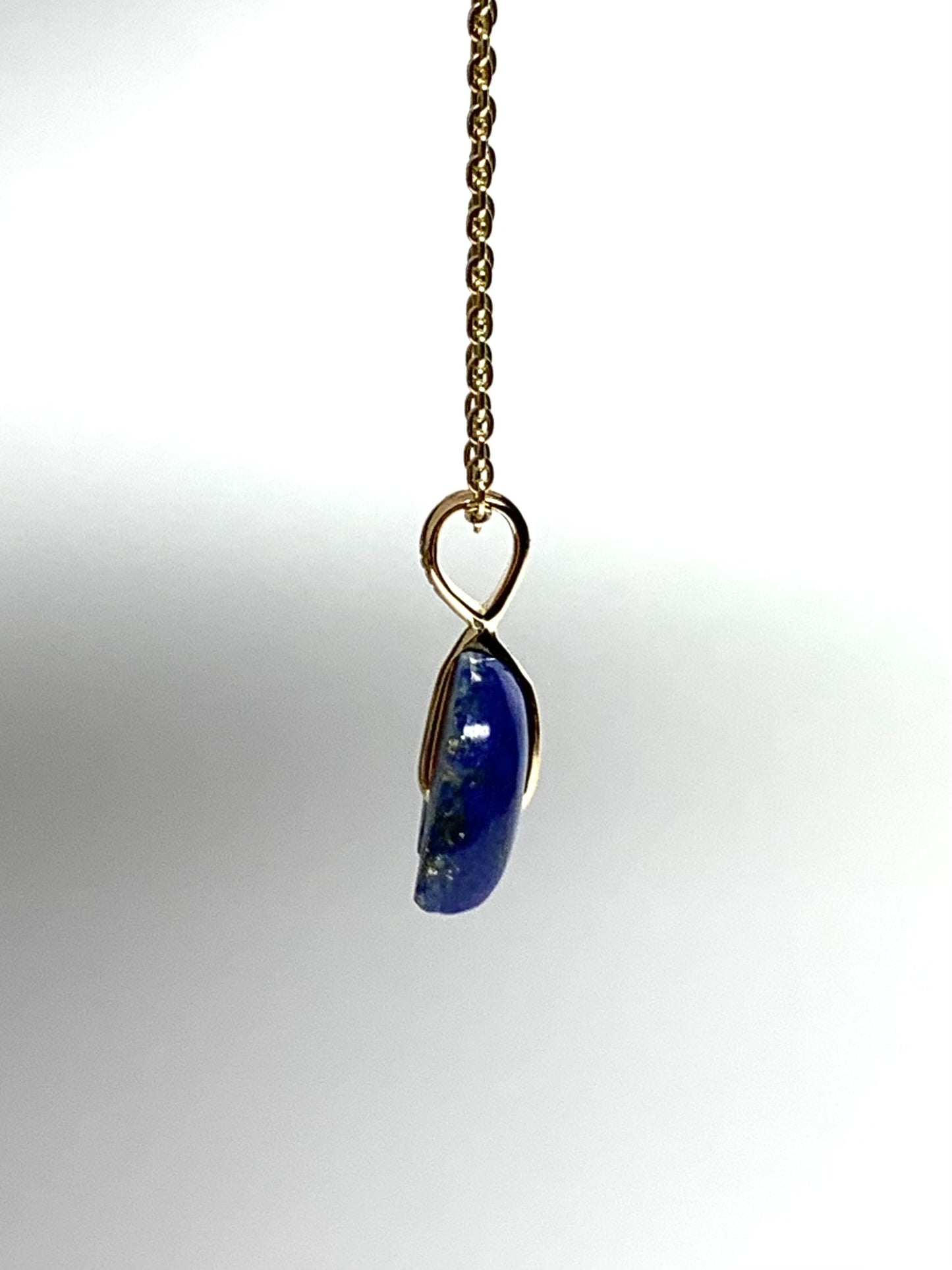 14k Solid Yellow Gold, Blue Lapis Lazuli “Crescent Moon” Pendant, Mini Size