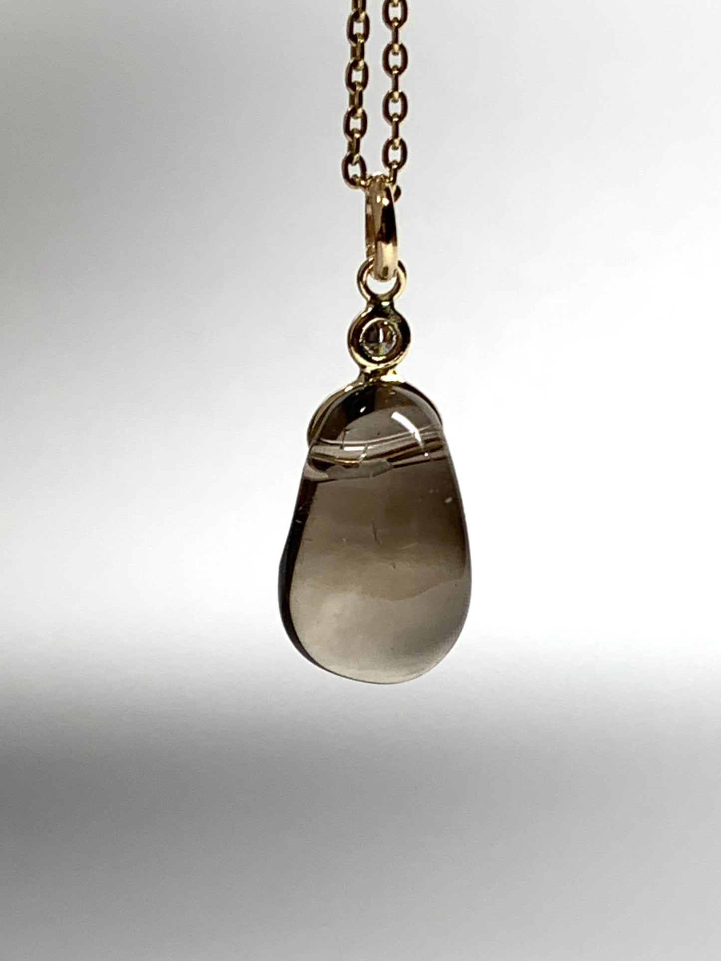 14k Solid Yellow Gold, Diamond, Smoky Quartz Tumbled Nugget Bead Pendant, Mini Size