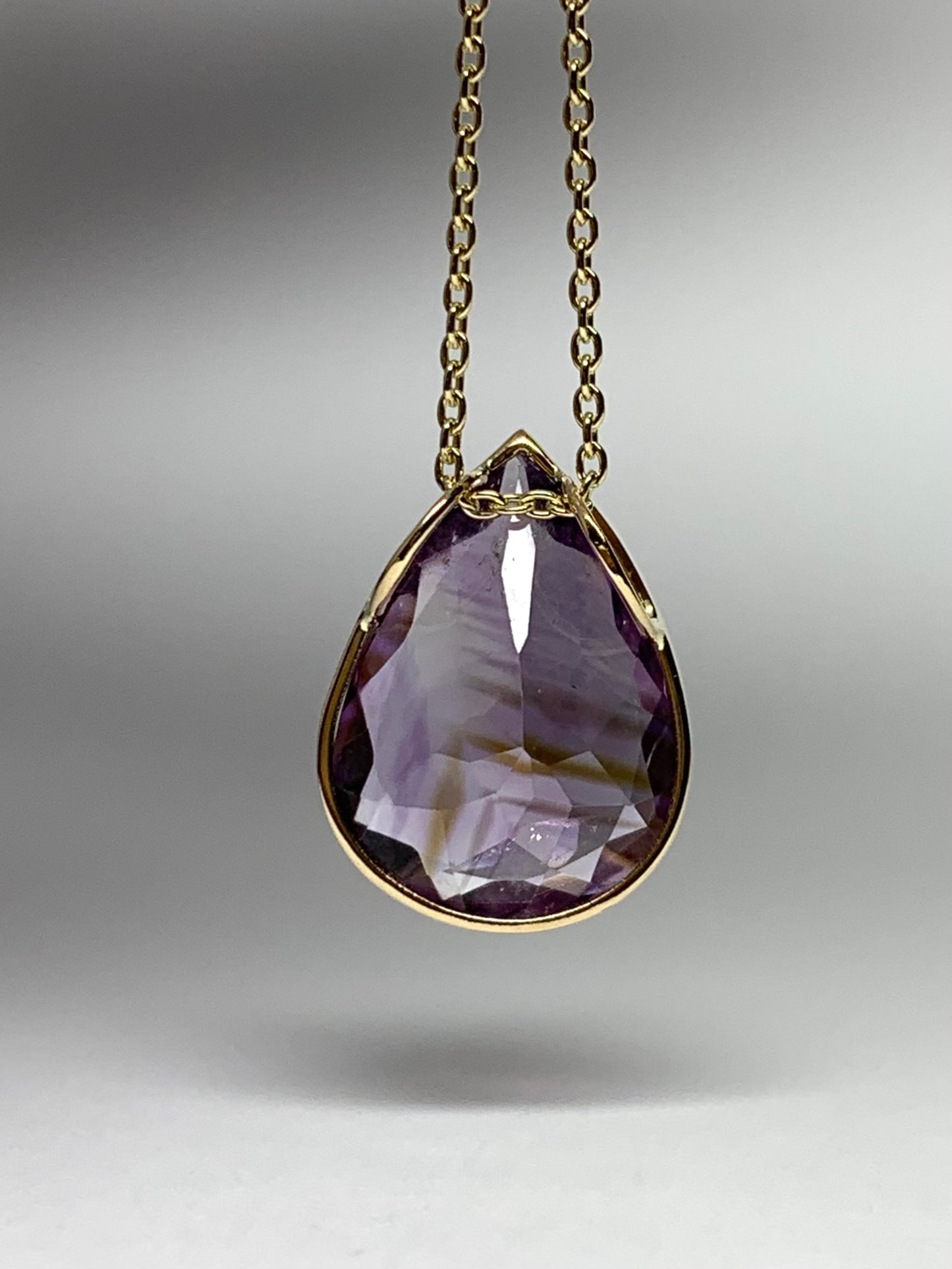 14k Solid Yellow Gold, Purple Amethyst Slider Pendant, Pear Shaped