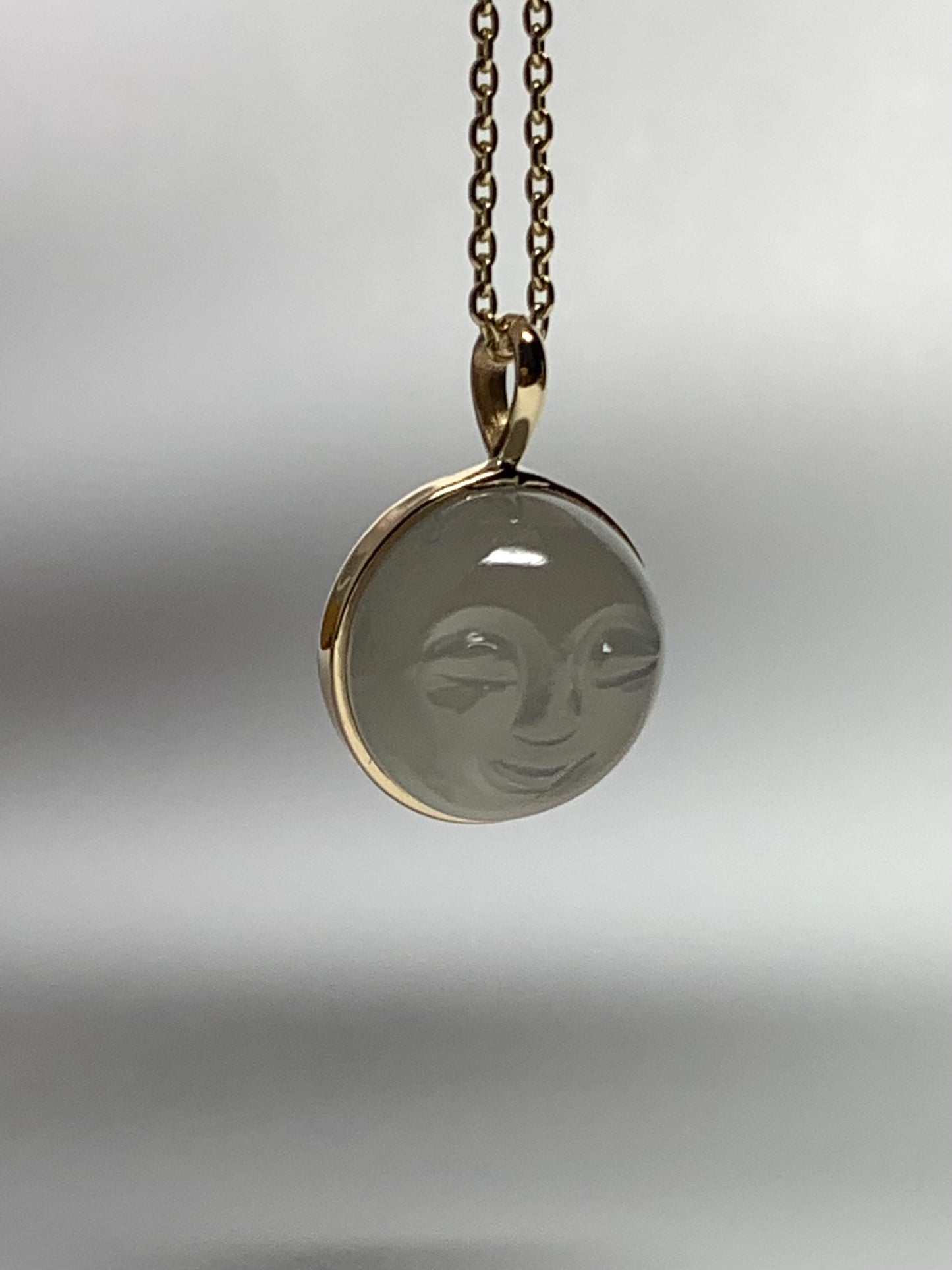 14K Solid Yellow Gold, Grey Moonstone "Moon" Pendant, Small Size