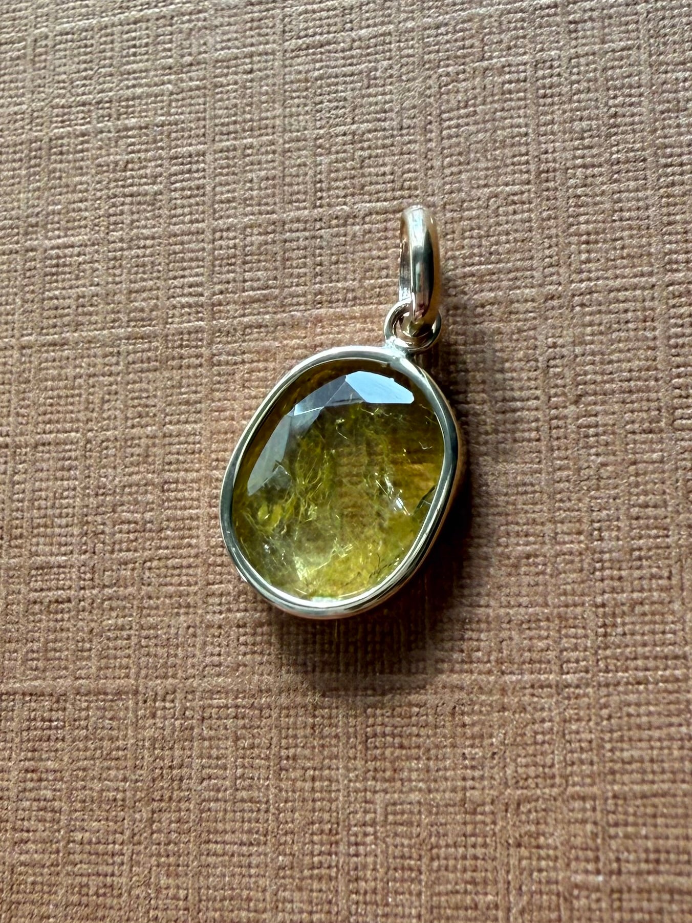14k Solid Yellow Gold, Natural Light Olive Green Tourmaline Mini Pendant