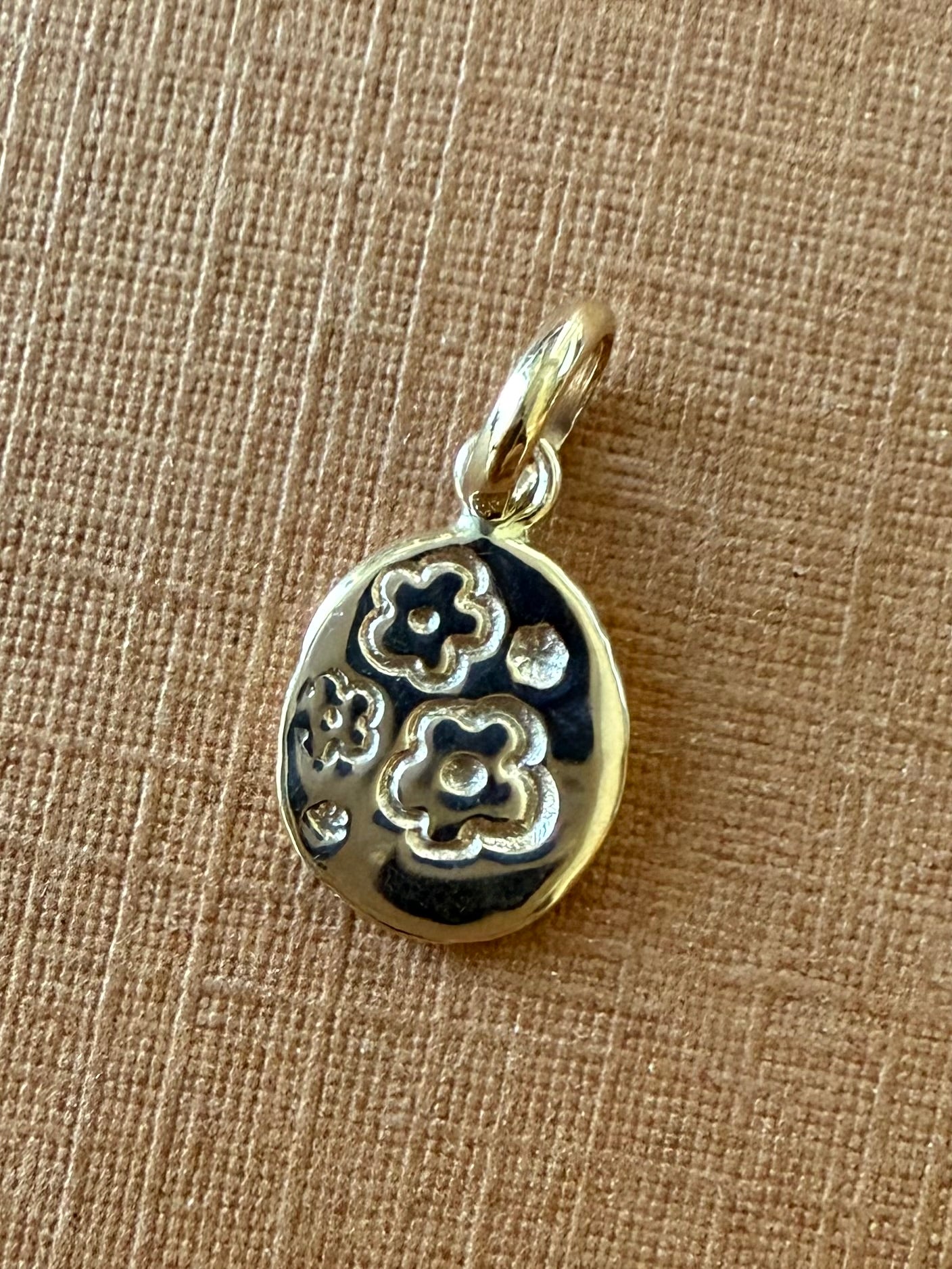 14K Solid Yellow Gold Nugget “Flowers” Mini Pendant, Tiny Charm