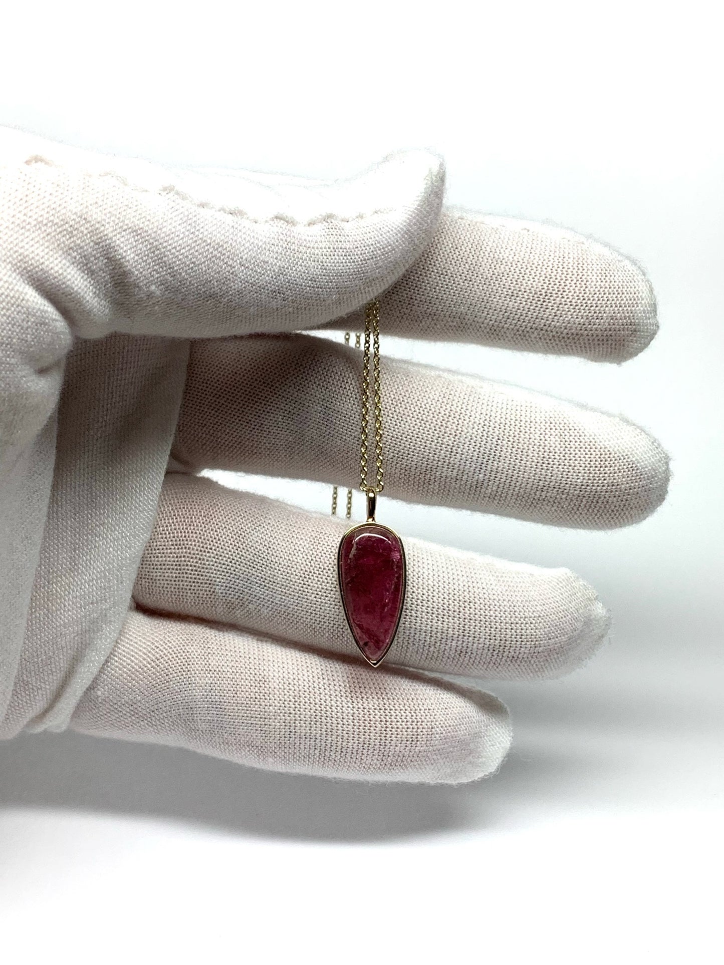 14k Solid Yellow Gold, Natural Pink Tourmaline “Arrowhead” Pendant
