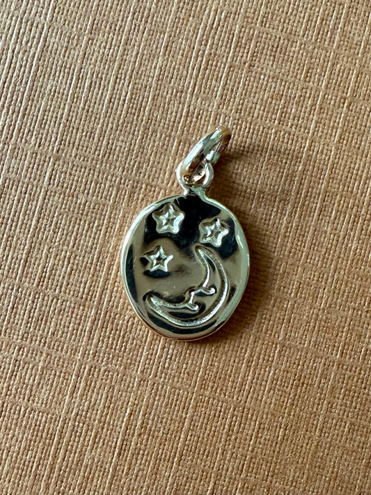 14K Solid Yellow Gold Nugget “Starry Night” Mini Pendant, Tiny Charm