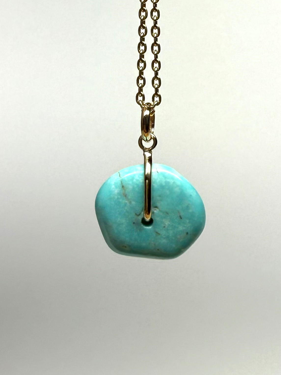 14K Solid Yellow Gold, Blue Turquoise “Donut” Mini Pendant