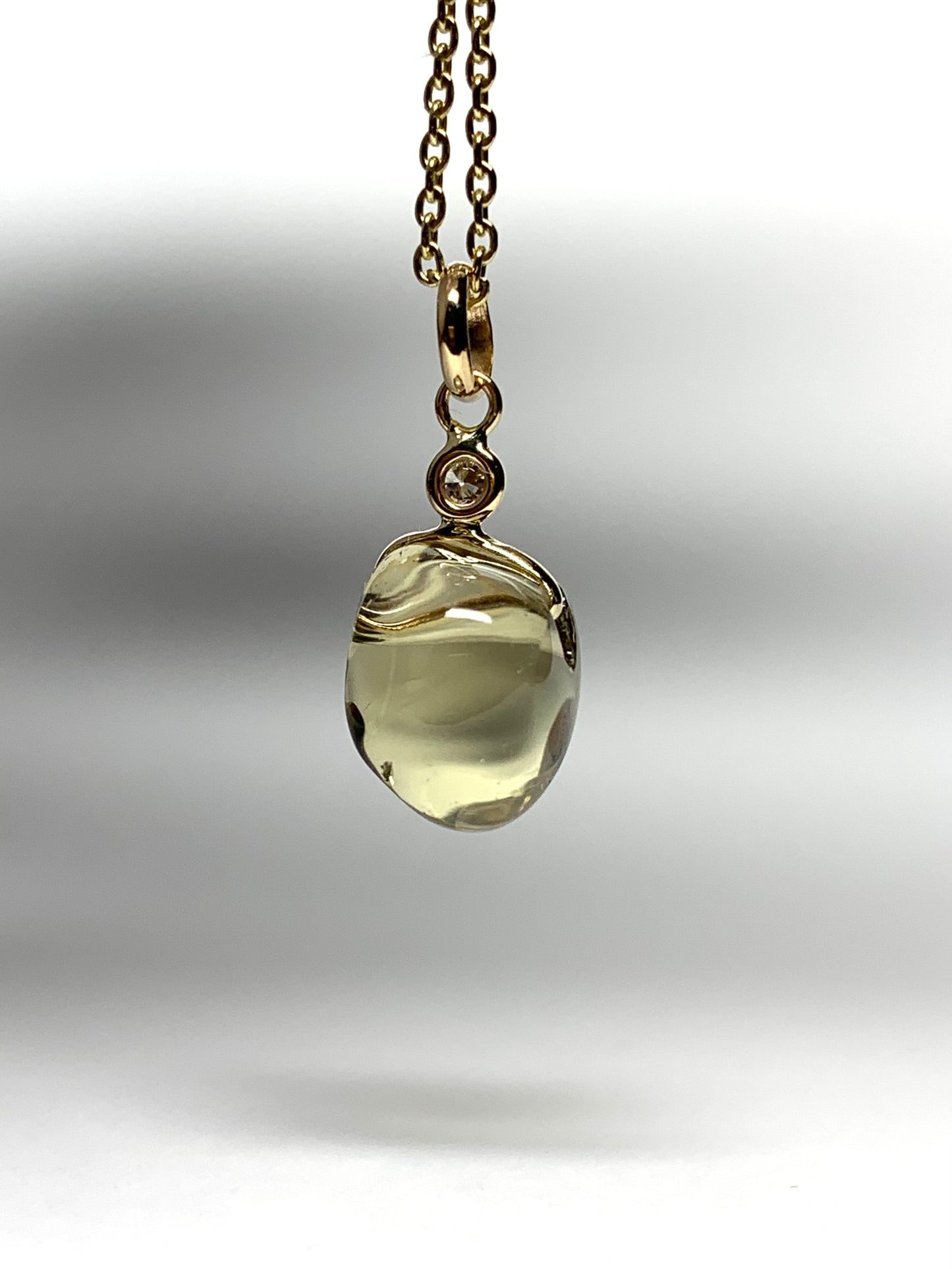 14k Solid Yellow Gold, Diamond, Lemon Quartz Tumbled Nugget Bead Pendant, Mini Size
