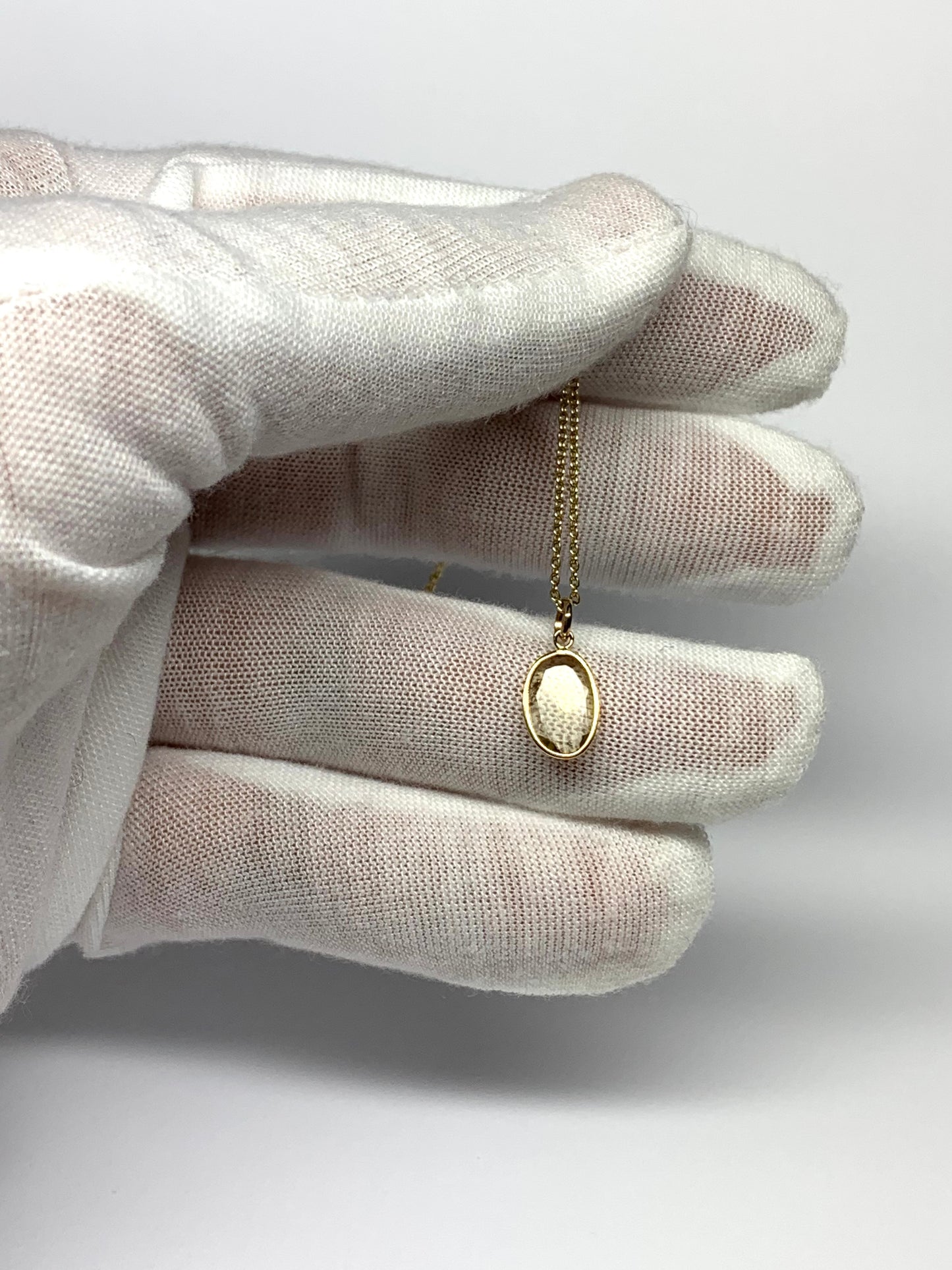 14k Solid Yellow Gold, Natural Light Khaki Green Tourmaline Mini Pendant