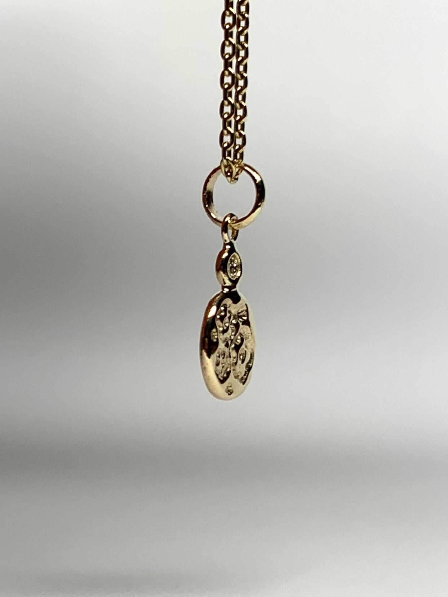 14K Solid Yellow Gold Nugget “Flowers” Mini Pendant, White Diamond, Tiny Charm