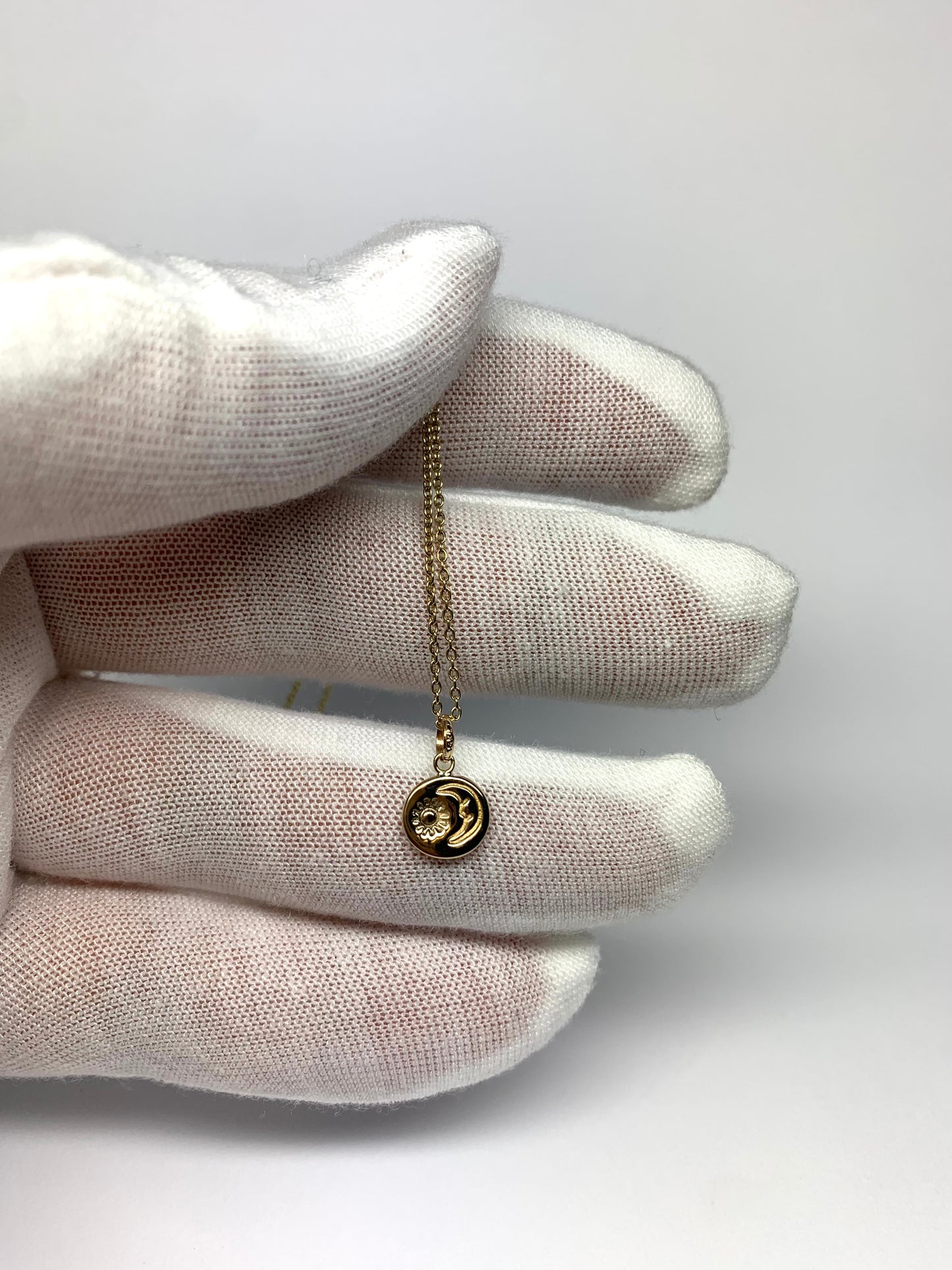 14K Solid Yellow Gold Nugget “Sun and Moon” Mini Pendant, Tiny Charm