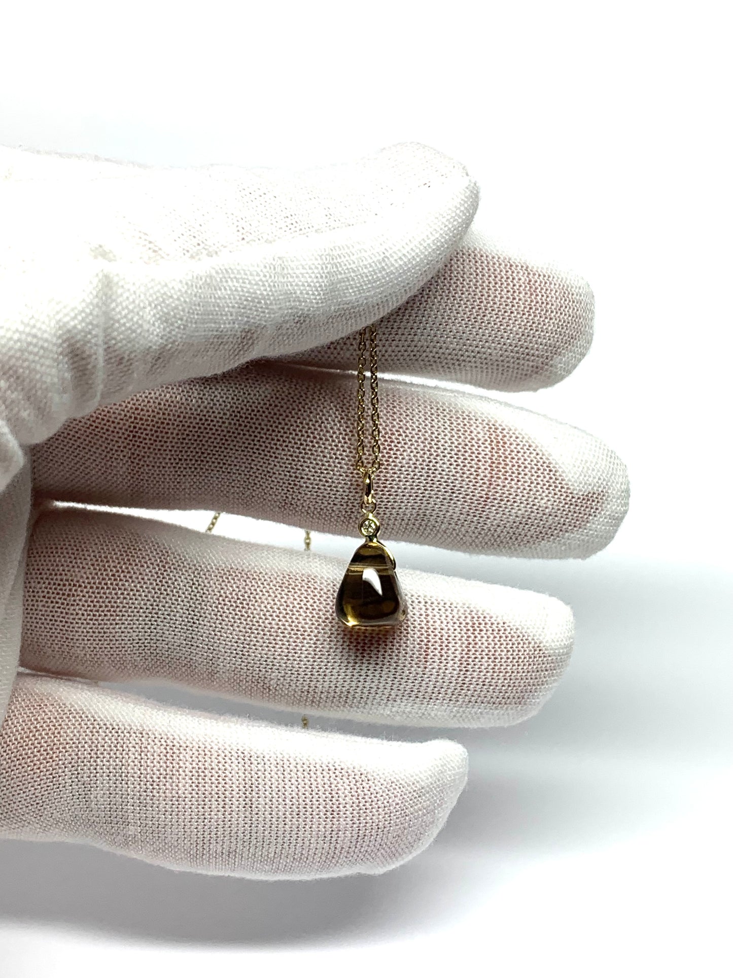 14k Solid Yellow Gold, Diamond, Lemon Quartz Tumbled Nugget Bead Pendant, Mini Size