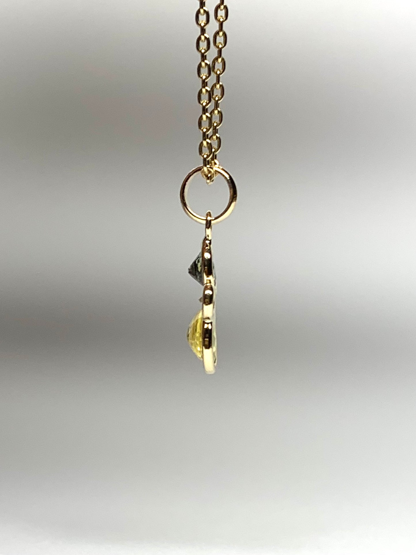 14K Solid Yellow Gold, Diamond, Multi Color Sapphires Cluster Pendant, Tiny Size