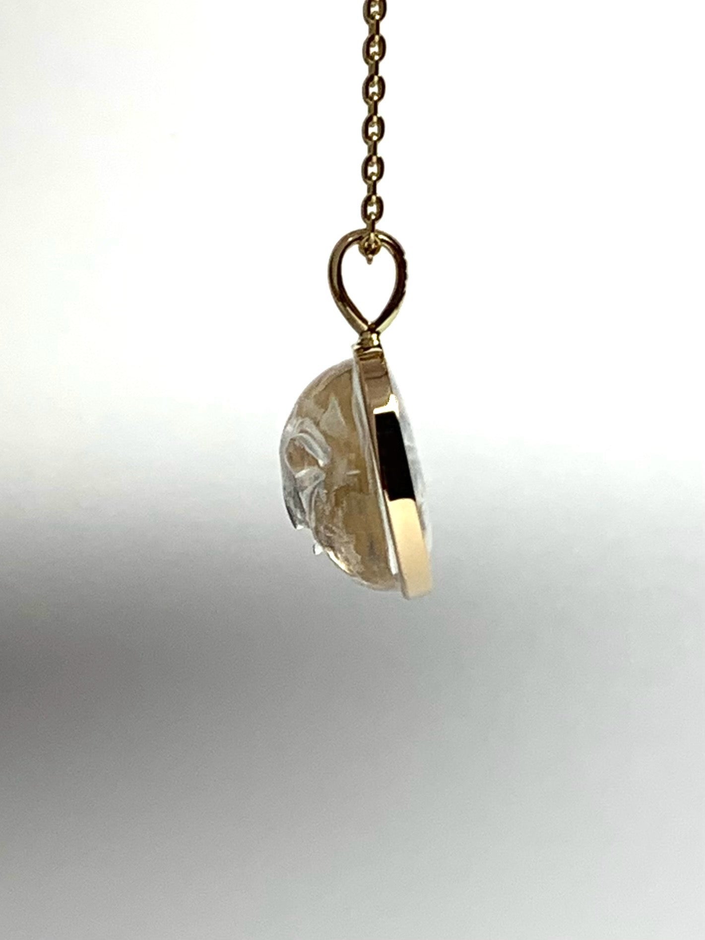 "The Moon" Pendant, 14K Solid Yellow Gold, Clear Quartz, Small Size