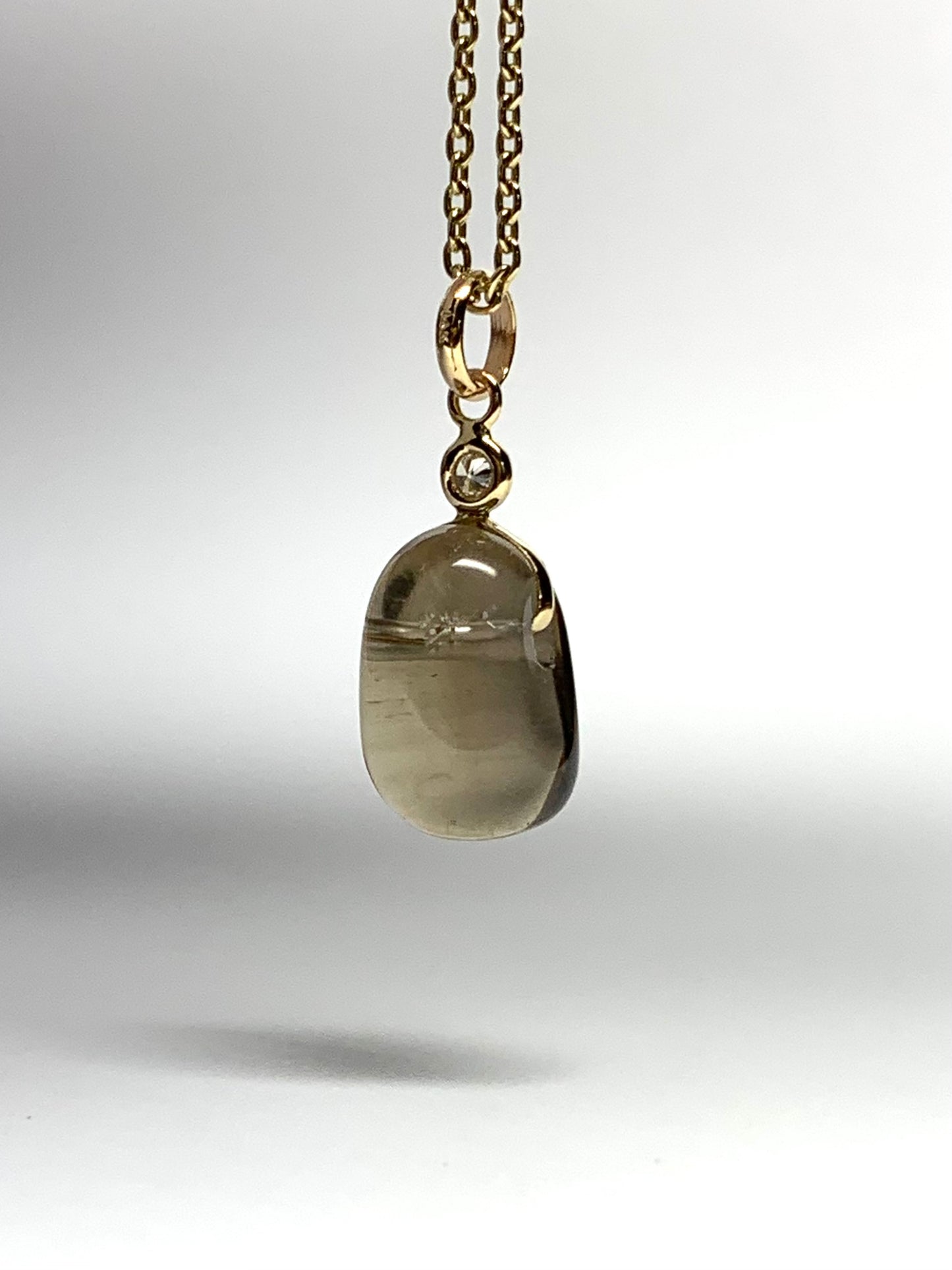 14k Solid Yellow Gold, Diamond, Smoky Quartz Tumbled Nugget Bead Pendant, Mini Size