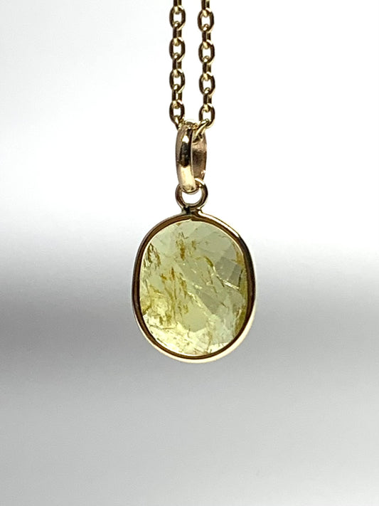 14k Solid Yellow Gold, Natural Light Olive Green Tourmaline Mini Pendant