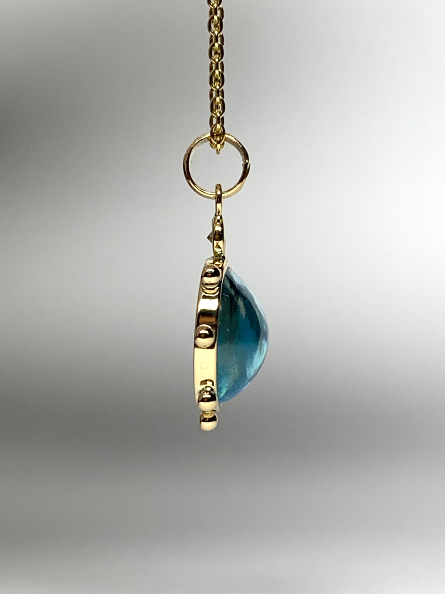 14k Solid Yellow Gold, Blue Topaz, Diamond “Sun” Pendant, Mini Size