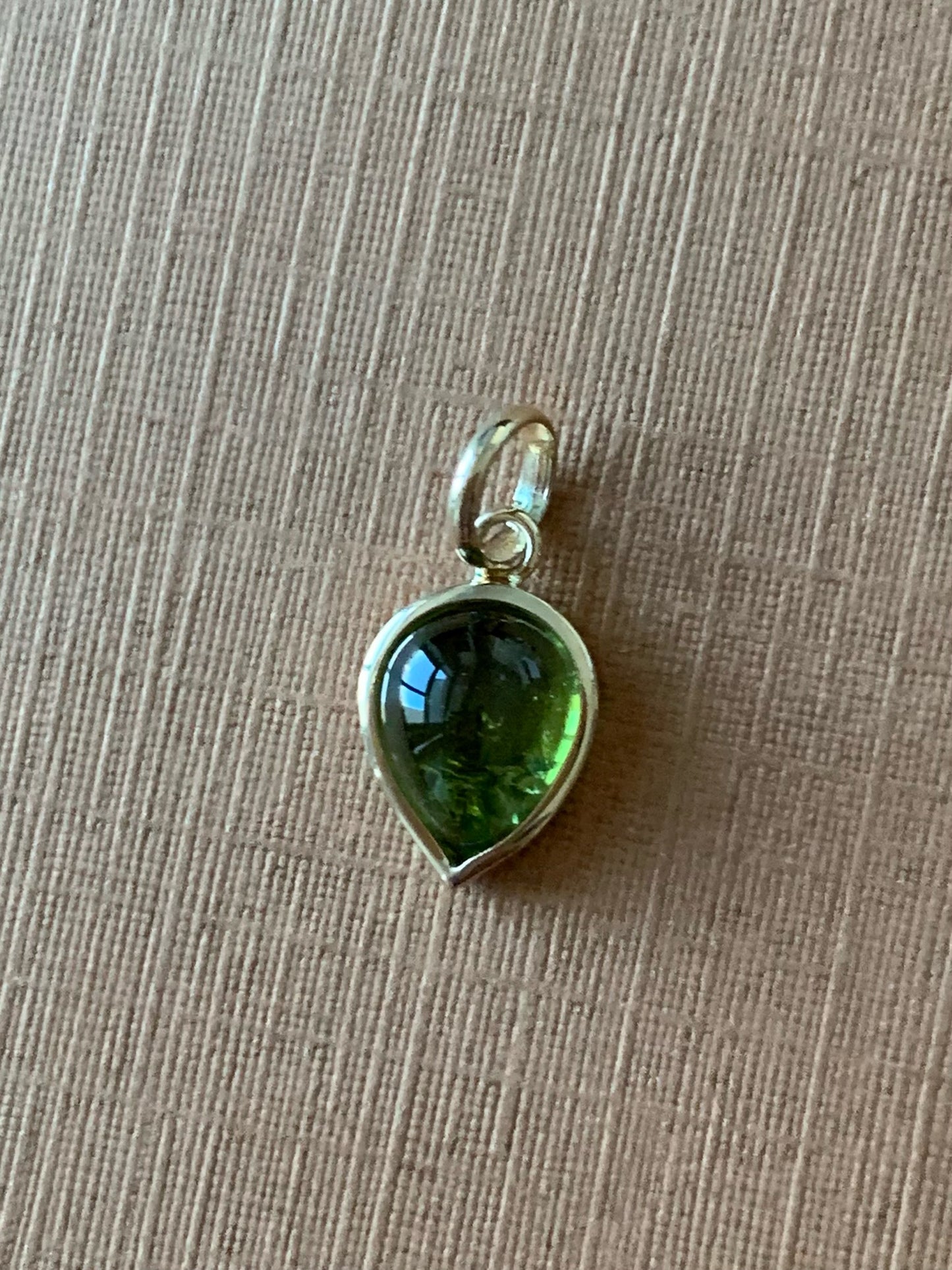 14k Solid Yellow Gold, Natural Green Tourmaline Pear Cabochon Tiny Pendant