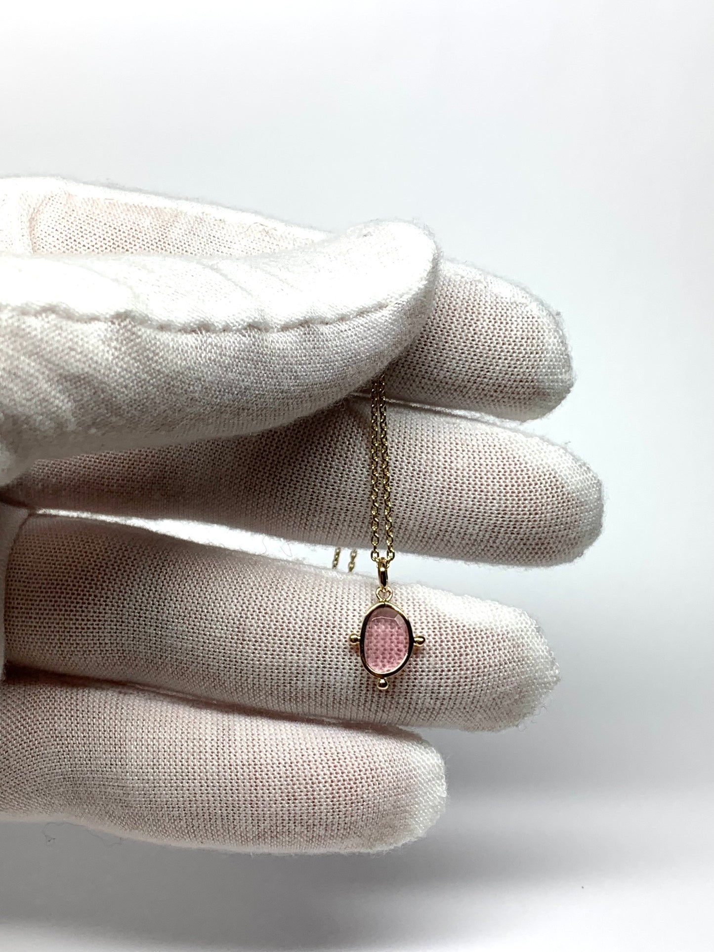 14k Solid Yellow Gold, Natural Pink Tourmaline Pendant, Gold Dots