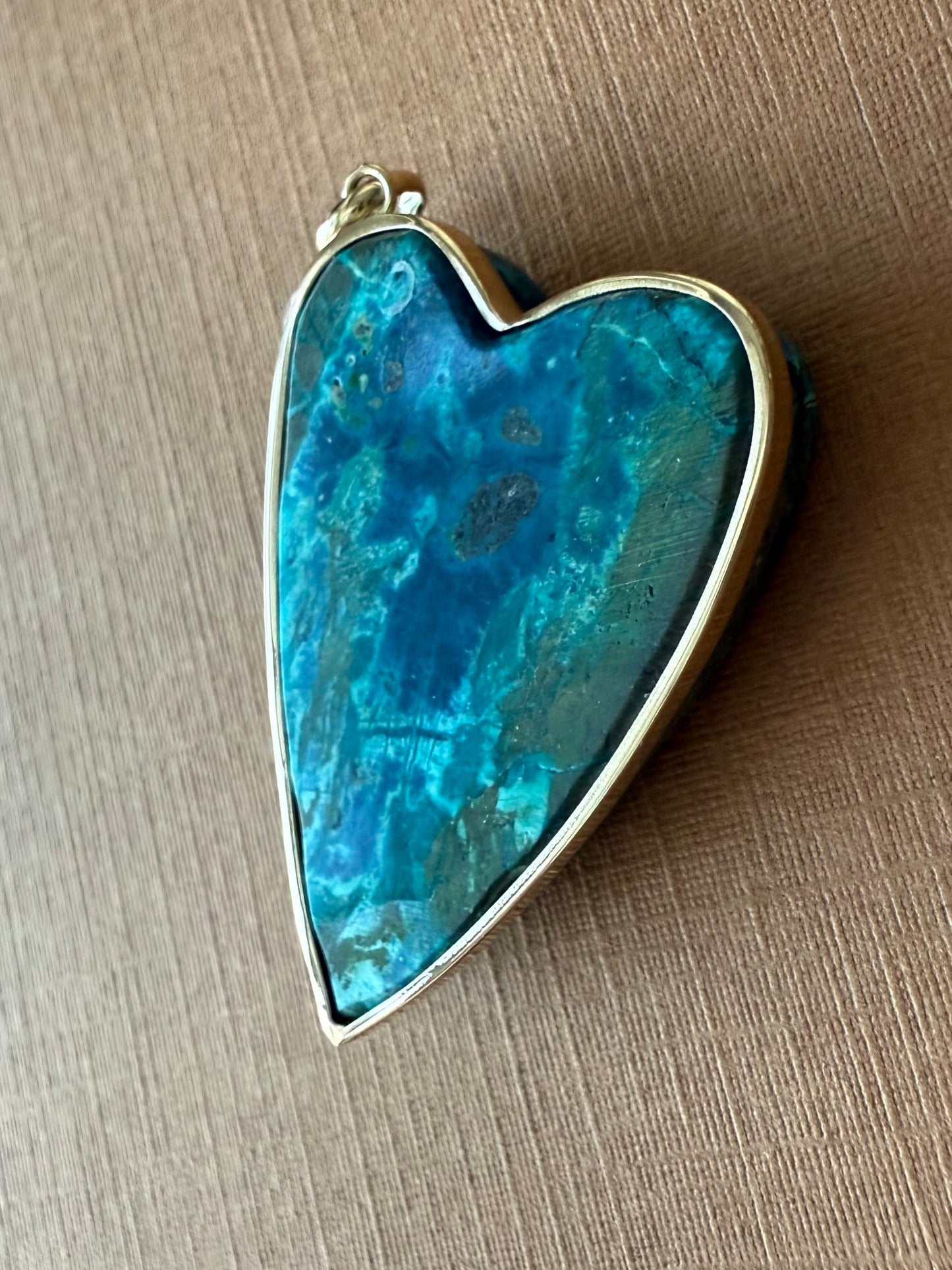 14k Solid Yellow Gold, Blue Chrysocolla “Heart” Pendant