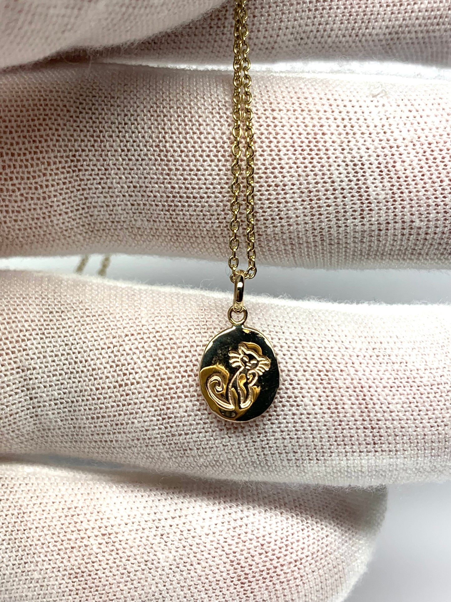 10k Solid Yellow Gold Nugget Mini Pendant “Cat”, Tiny Charm