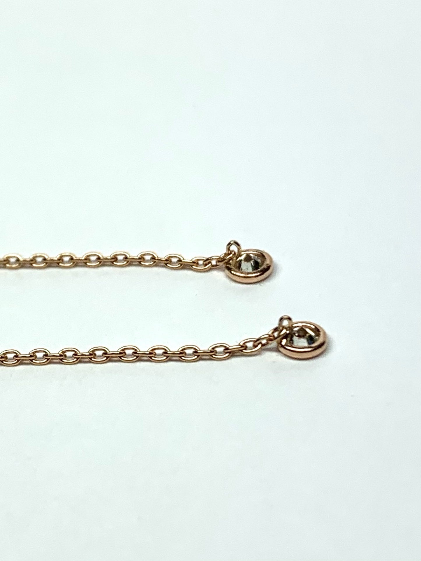 14K Solid Rose Gold, White Diamond Thread Earrings