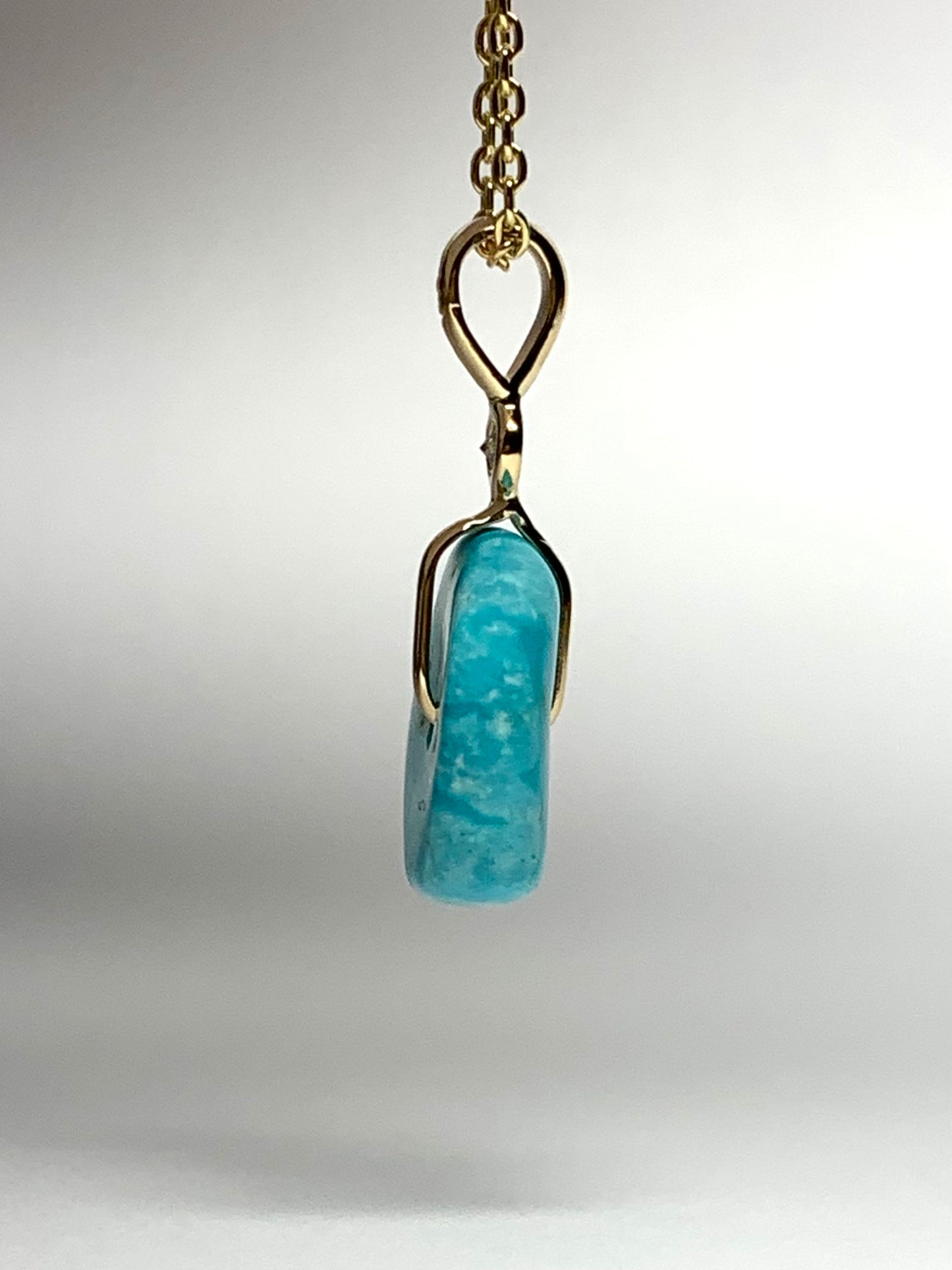 14K Solid Yellow Gold, White Diamond, Blue Turquoise “Donut” Mini Pendant