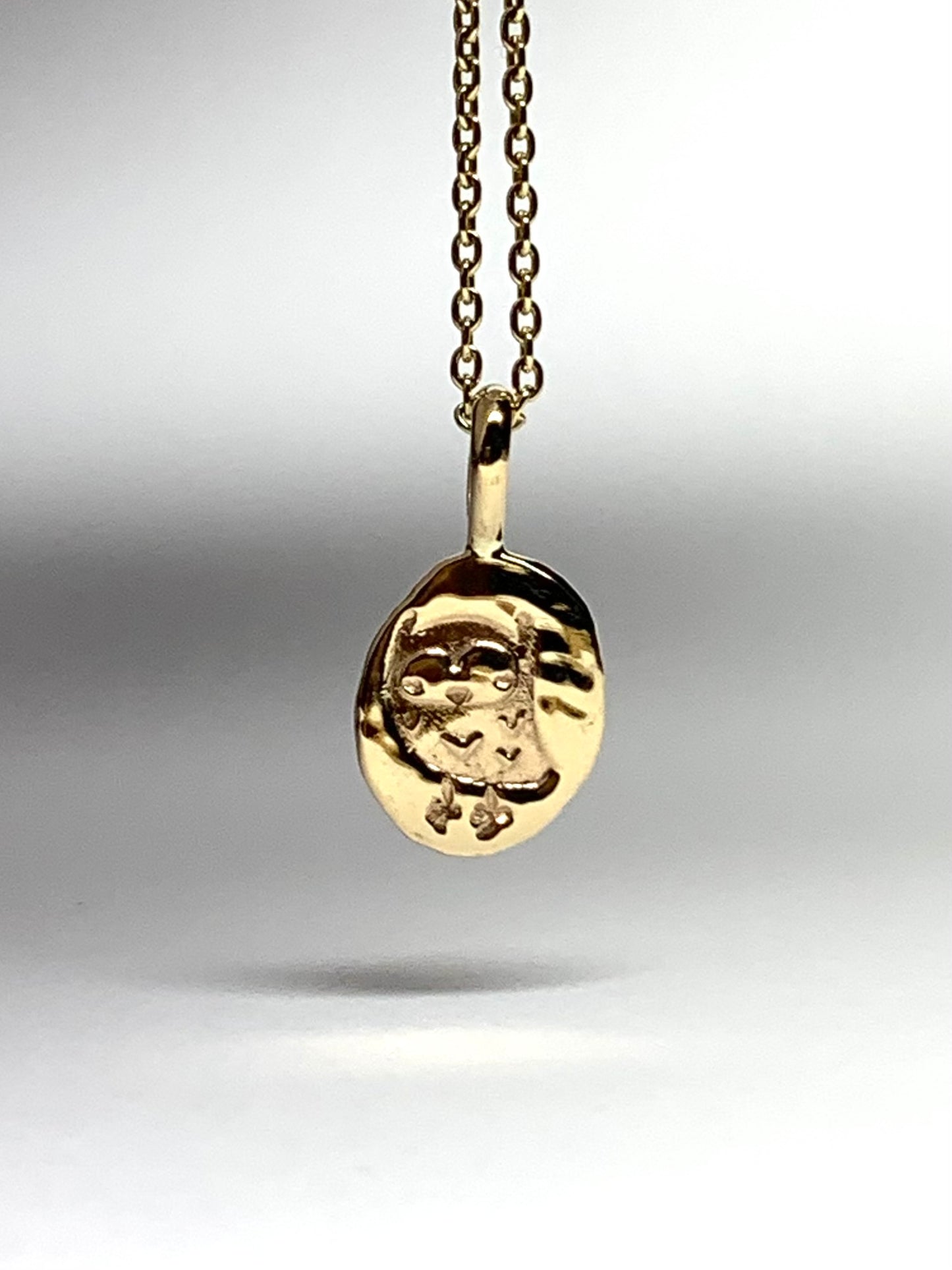14k Solid Yellow Gold Nugget “Owl”, Mini Pendant, Tiny Charm