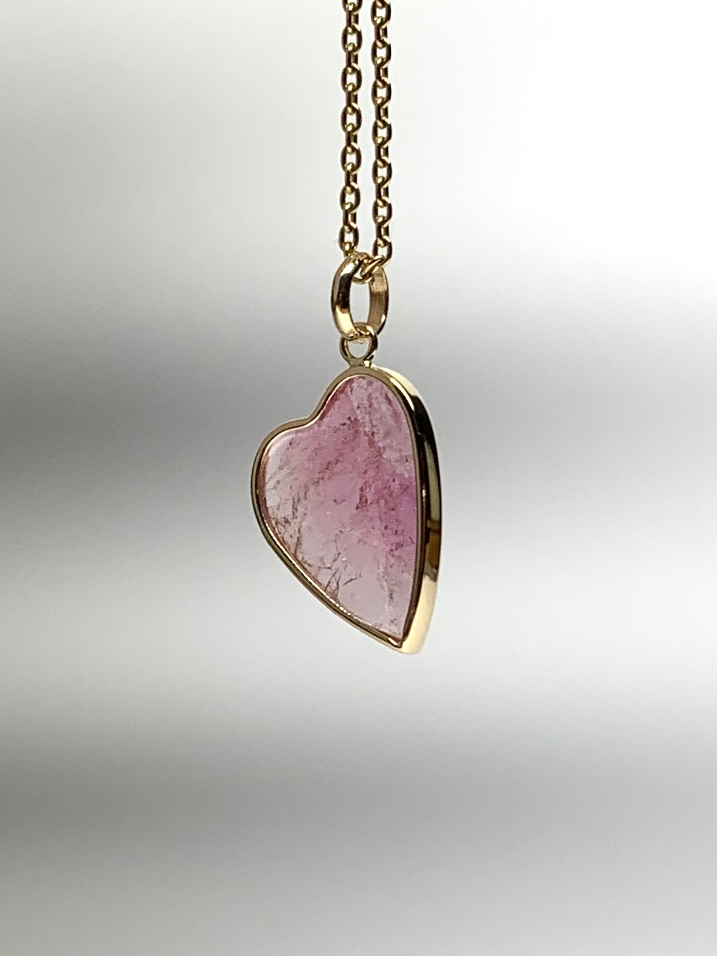 14k Solid Yellow Gold, Pink Tourmaline “Heart” Pendant, Mini Size