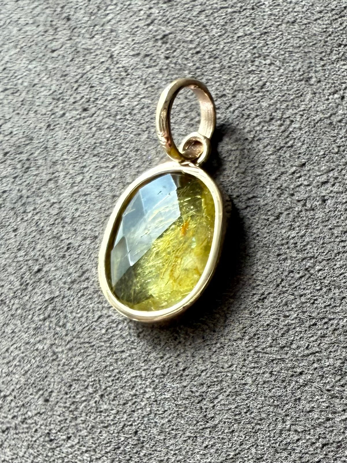 14k Solid Yellow Gold, Natural Light Olive Green Tourmaline Mini Pendant