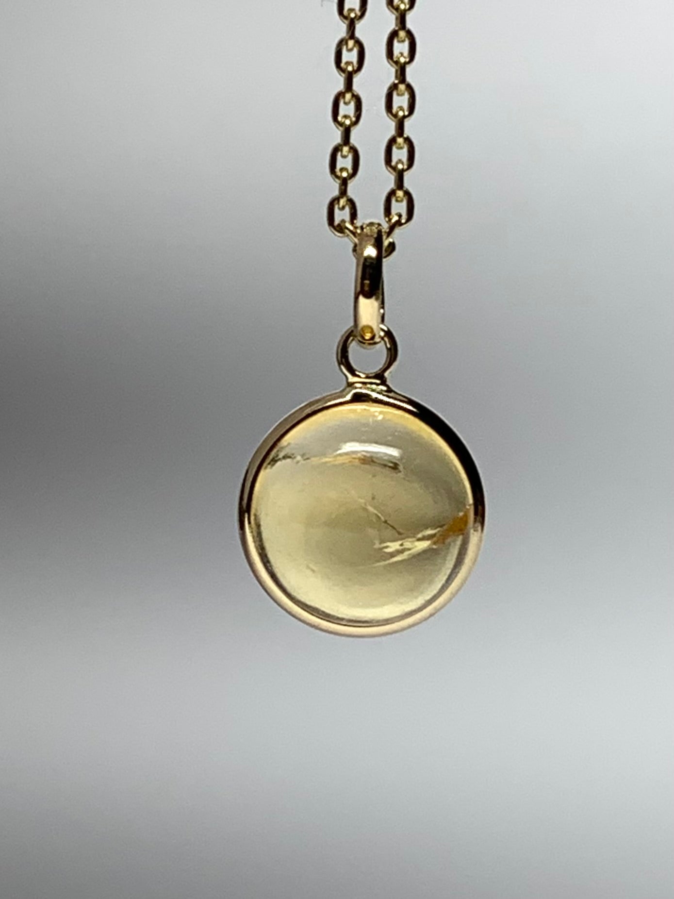14k Solid Yellow Gold, Yellow Citrine Round Cabochon Mini Pendant