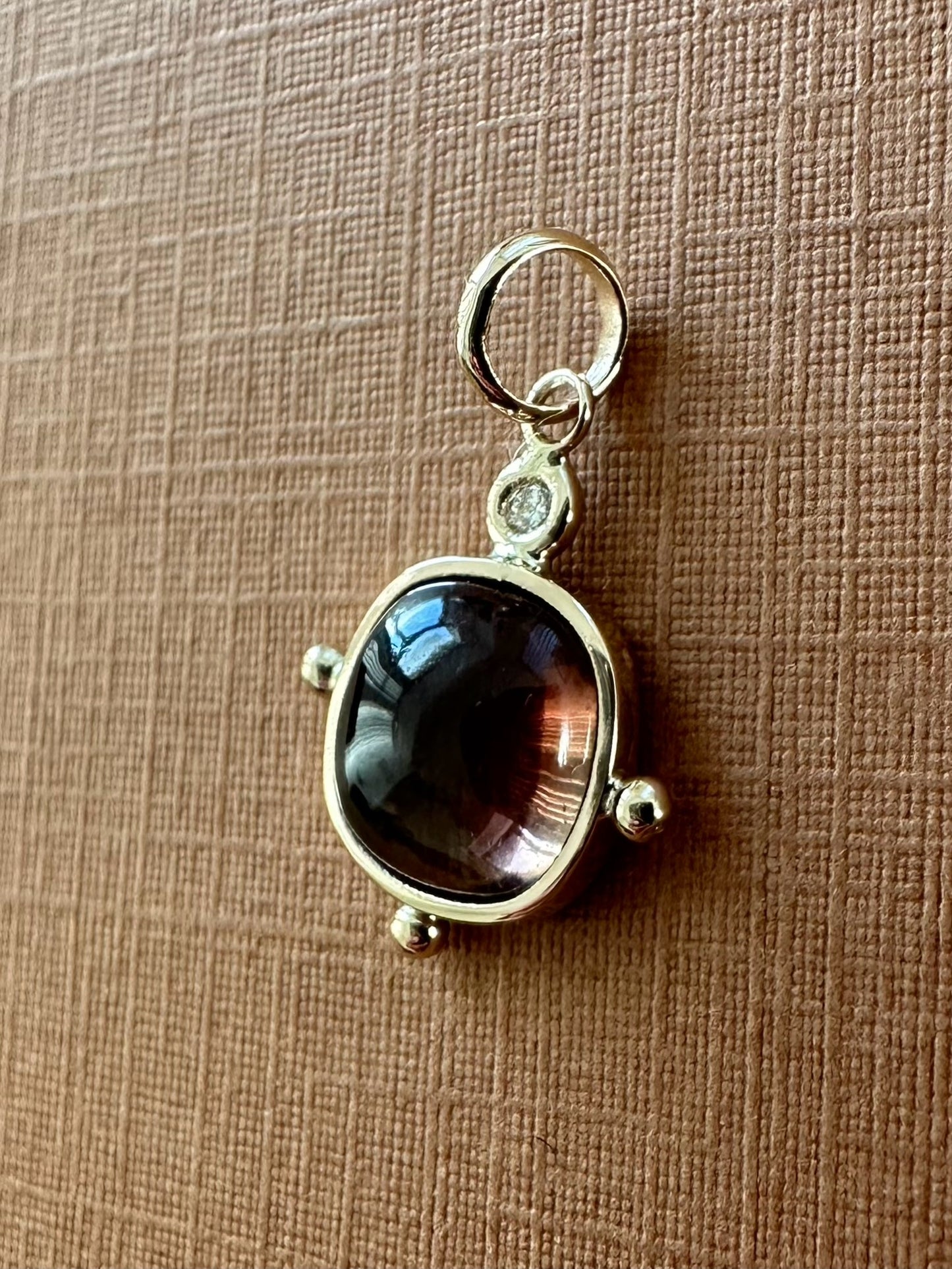 14k Solid Yellow Gold, Natural White Diamond, Natural Pink Tourmaline Mini Pendant