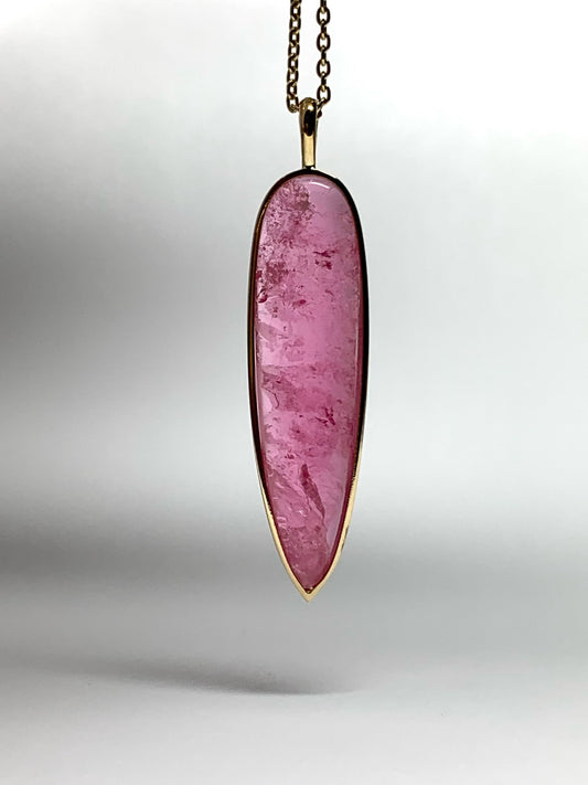 14k Solid Yellow Gold, Natural Pink Tourmaline “Arrowhead” Pendant