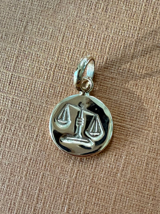 14K Solid Yellow Gold Nugget “Libra” Mini Pendant, Tiny Charm