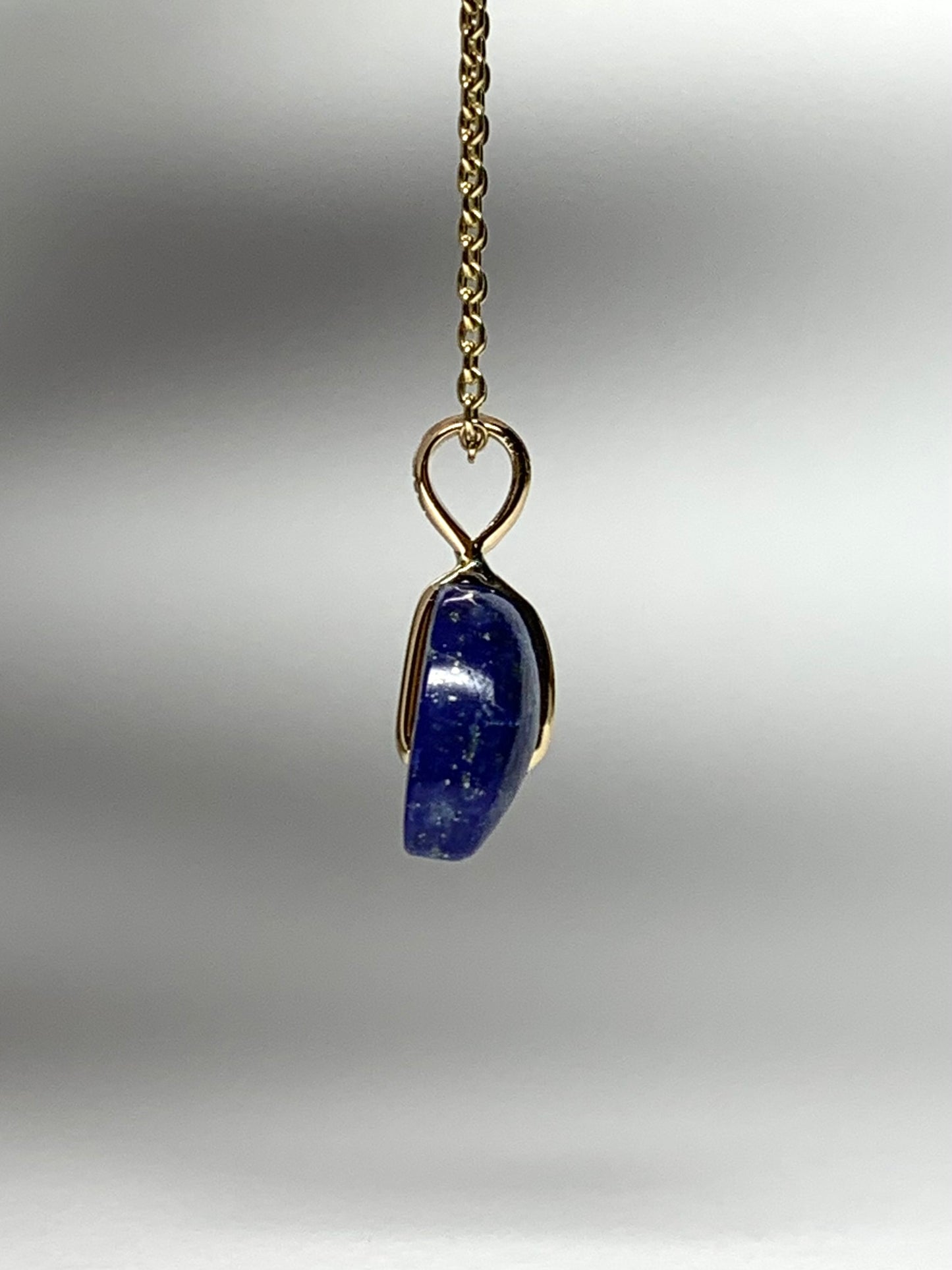14k Solid Yellow Gold, Blue Lapis Lazuli “Crescent Moon” Pendant, Mini Size