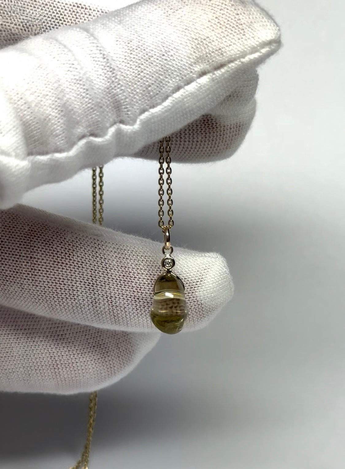 14k Solid Yellow Gold, Diamond, Lemon Quartz Tumbled Nugget Bead Pendant, Mini Size