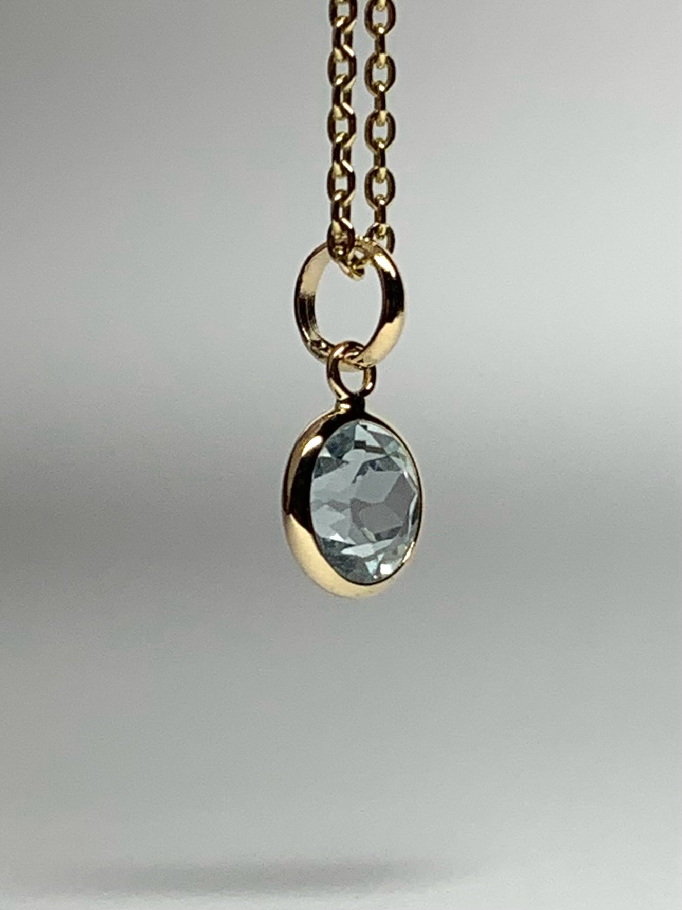 14k Solid Yellow Gold, Blue Topaz Mini Pendant