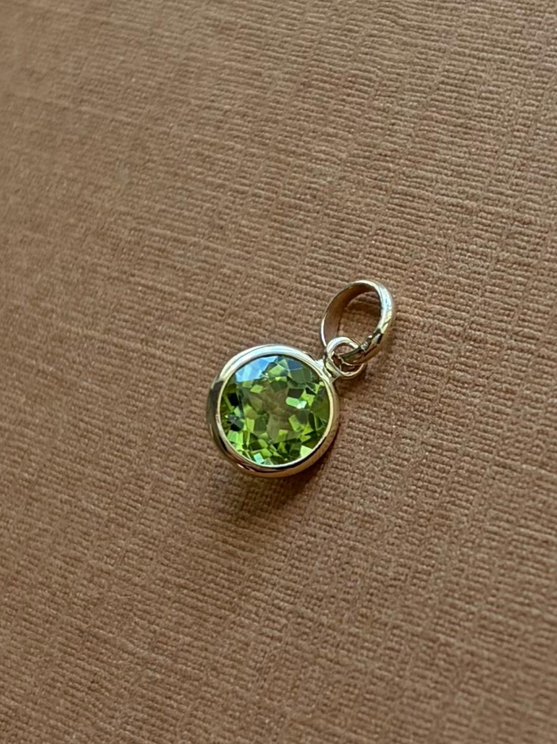 14k Solid Yellow Gold, Green Peridot Mini Pendant