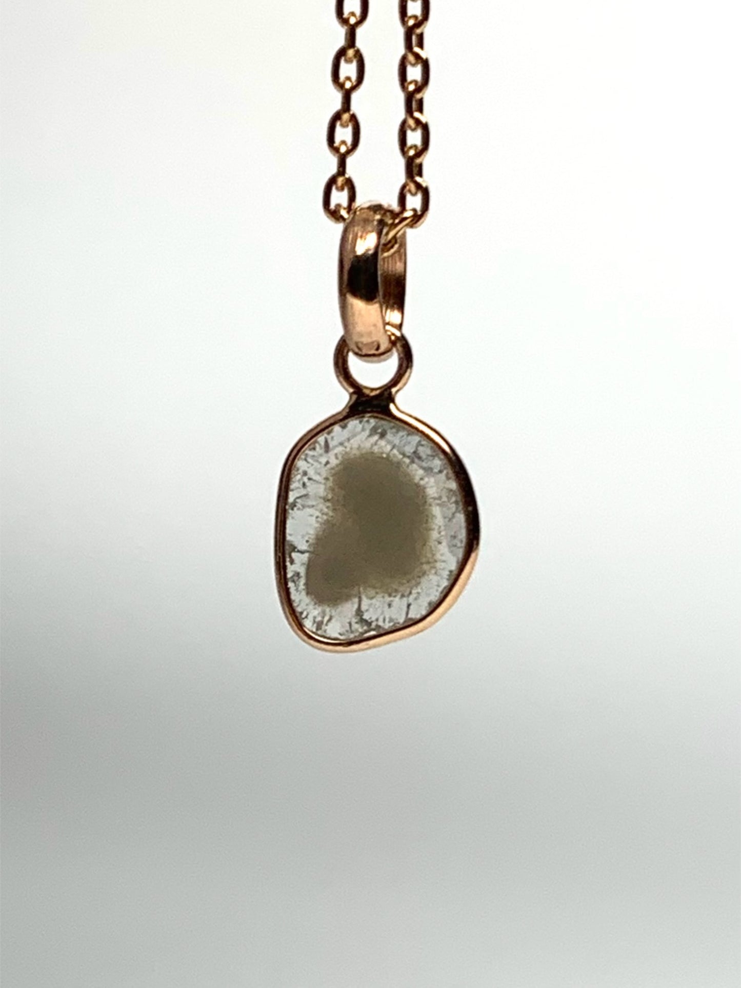14k Solid Rose Gold, Natural Diamond Slice Mini Pendant