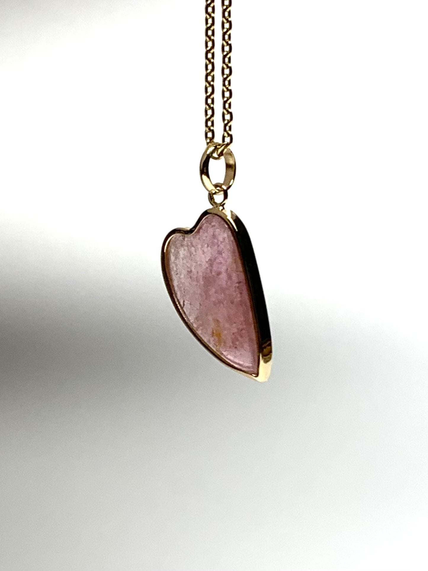 14k Solid Yellow Gold, Pink Tourmaline “Heart” Pendant, Mini Size